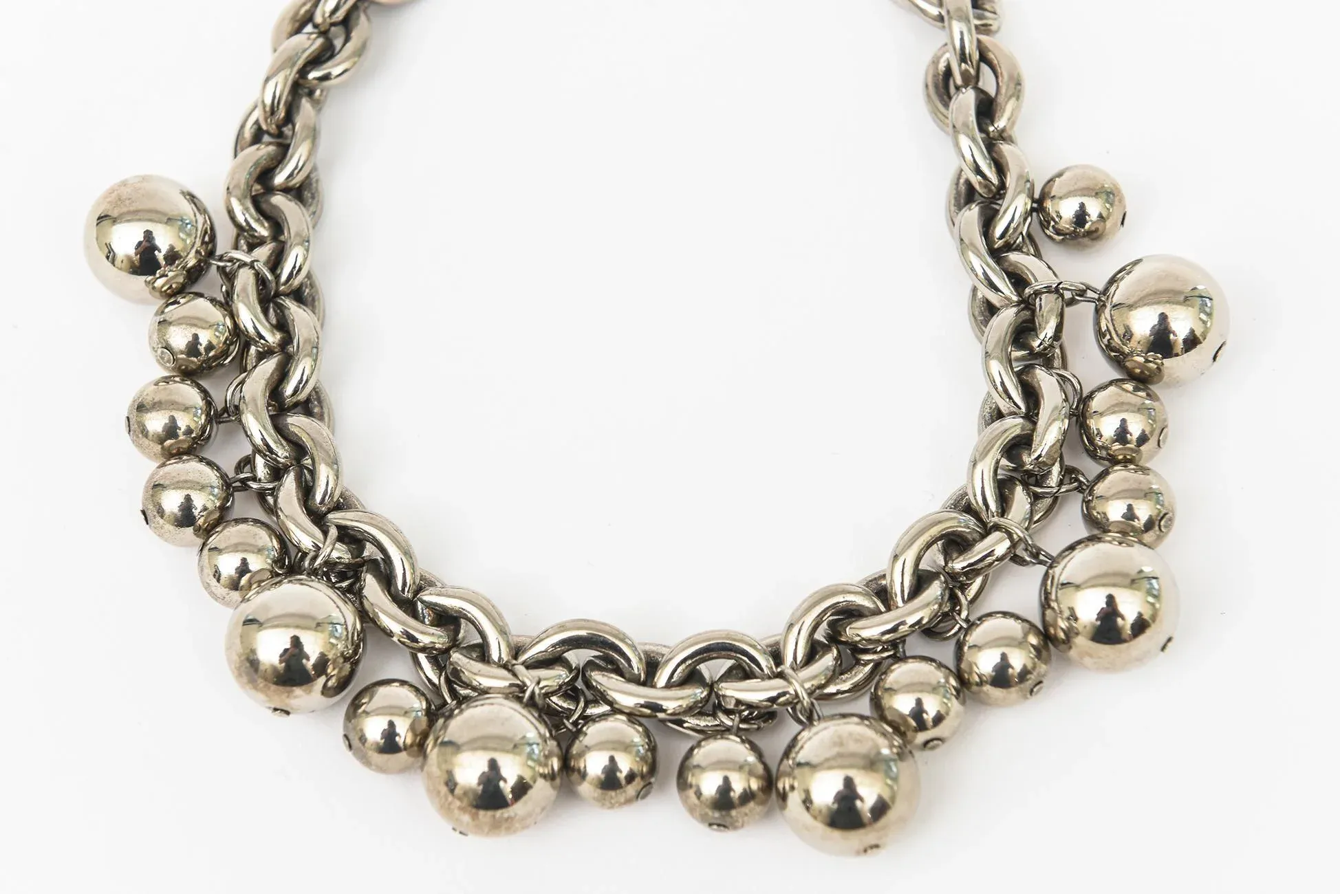 Vintage Givenchy Signed Chromed Metal Chain and Ball Pendant