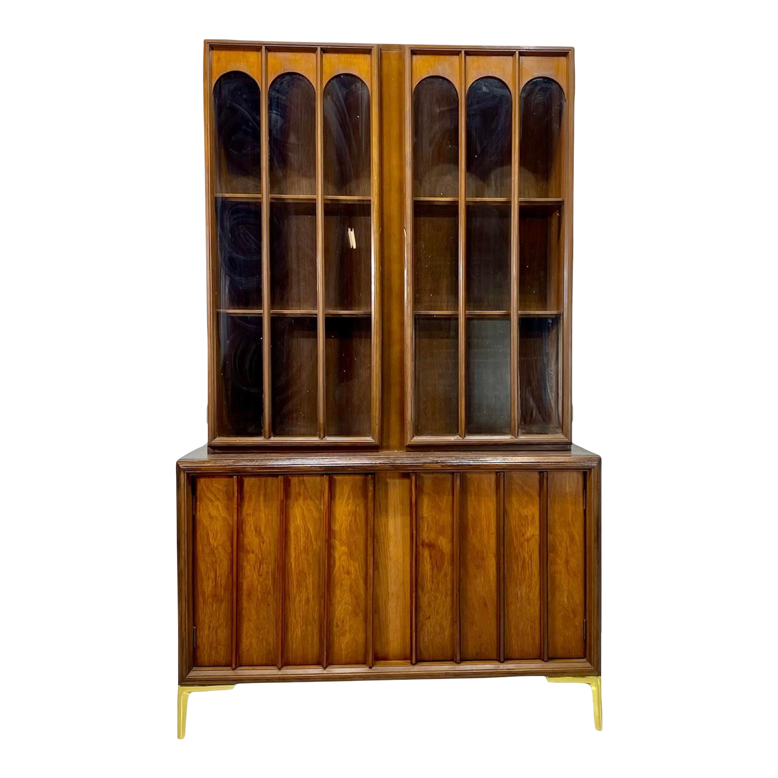 1960s Mid Century Modern Keller Furniture Colonnade Walnut China Hutch