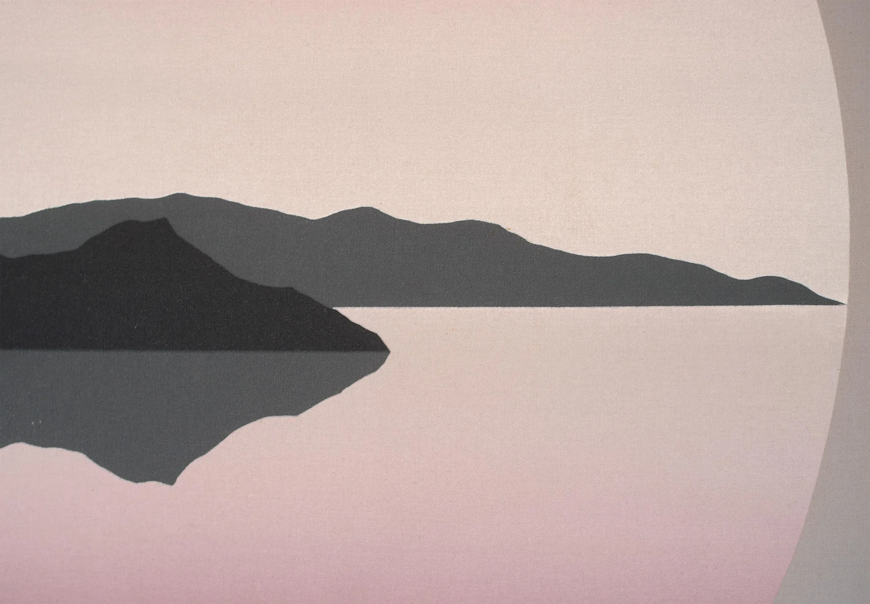 Vintage 70s Landscape Mountains Lake Fabric Painting Wall Art