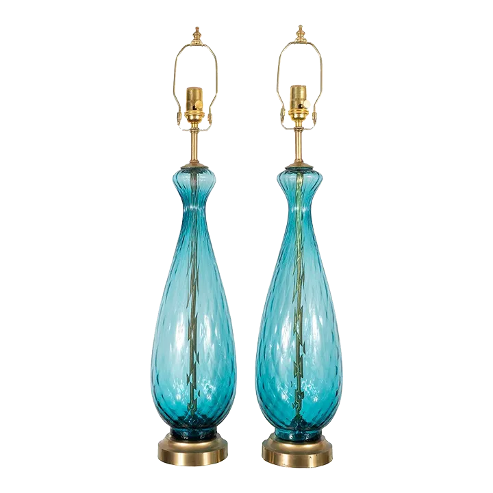 Vintage Pair of Pale Blue Murano Glass Lamps Chairish