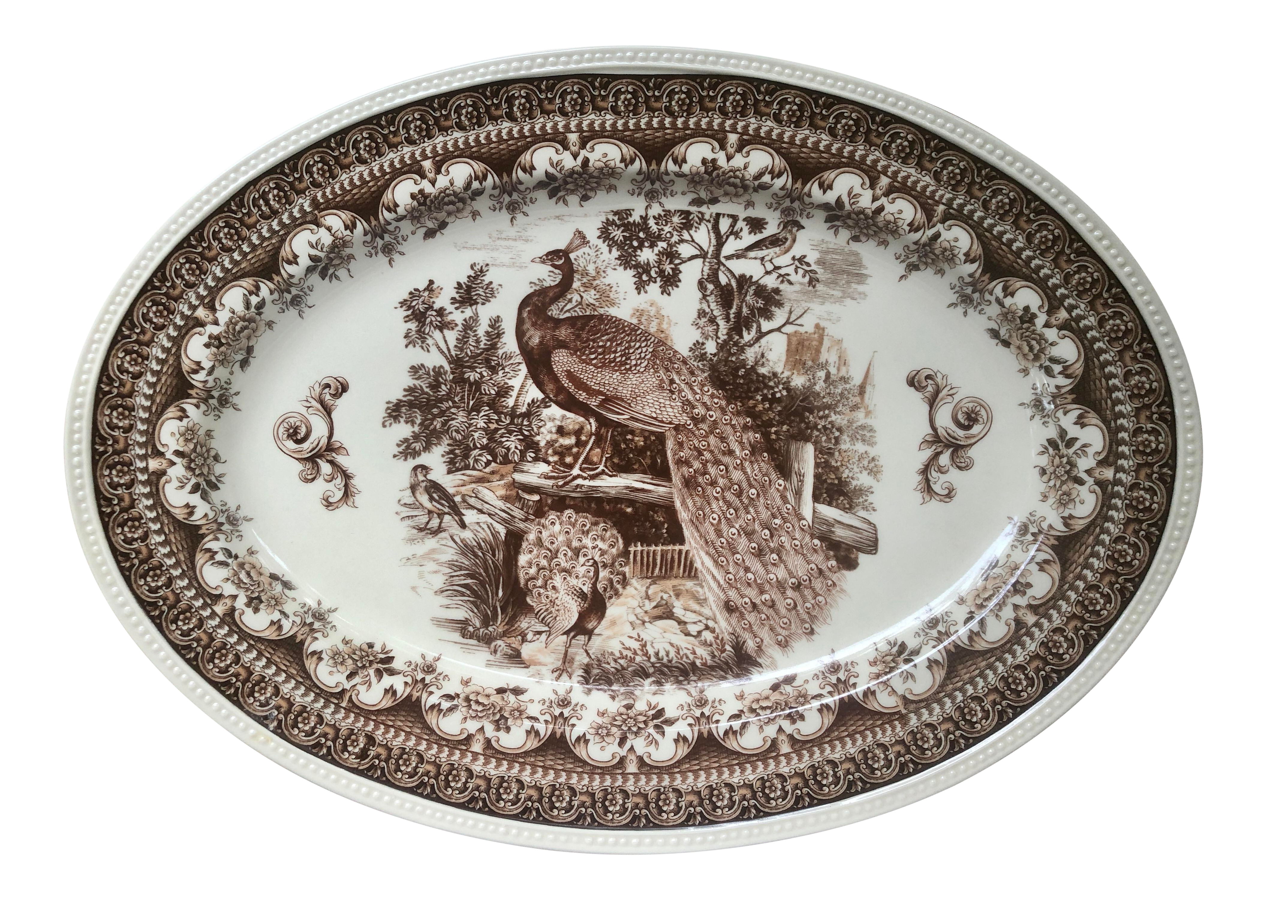 Brown Peacock Transferware Reproduction Platter Chairish