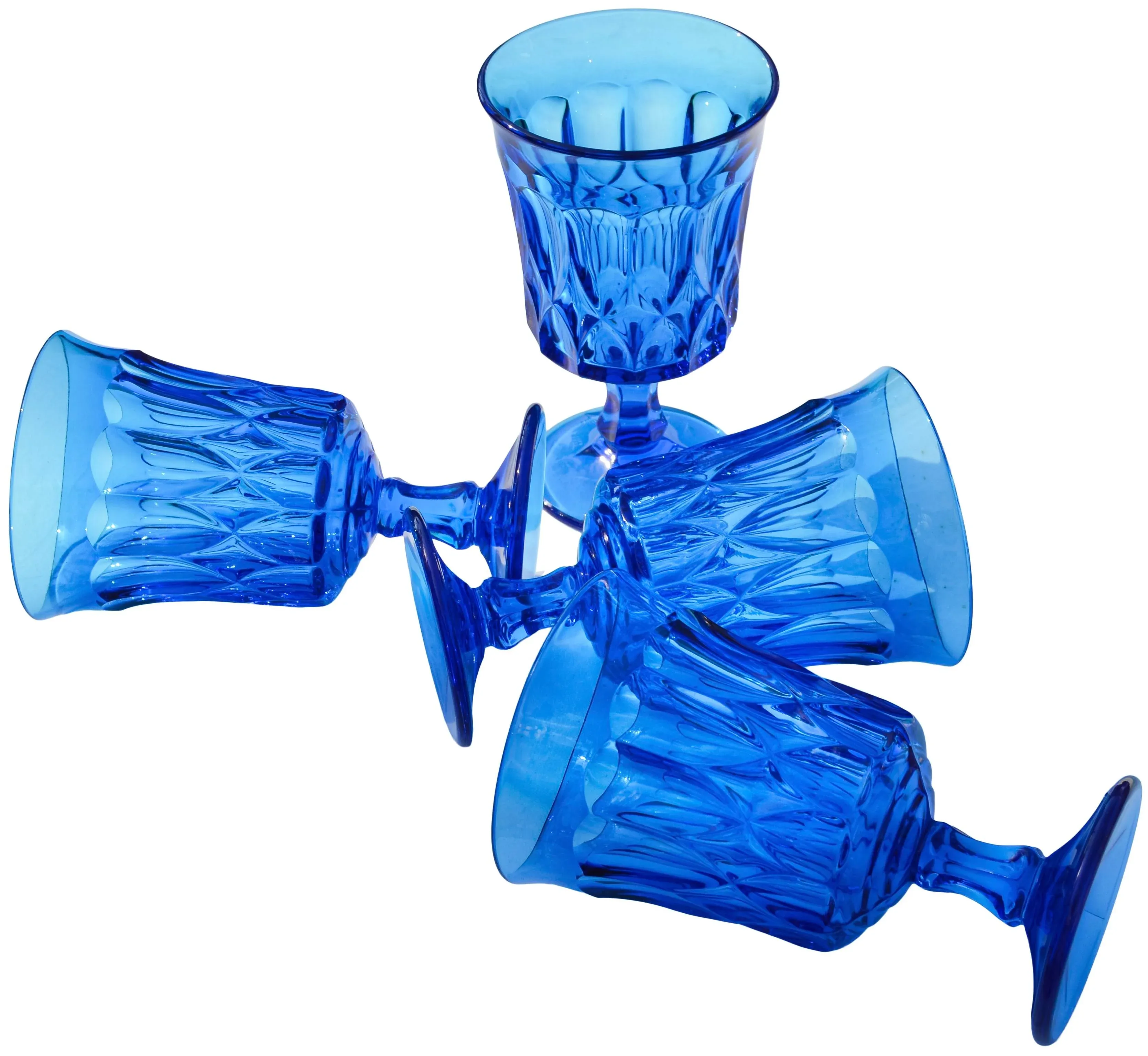 Mid 20th Century Hand-Blown Blue Americana Textured Glasses- Set of 4 main image 1
