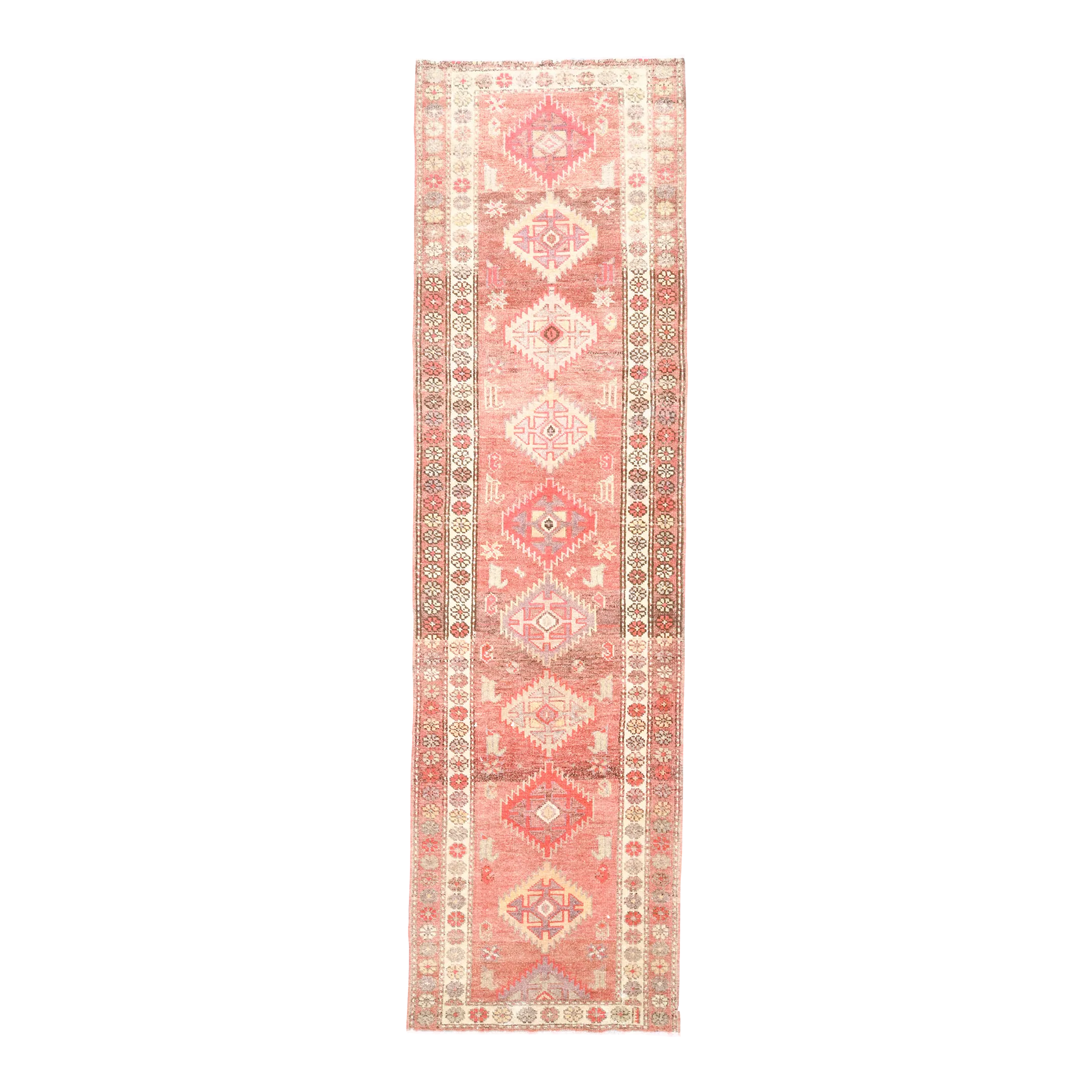 1970s Vintage Turkish Oushak Handmade Wool Cotton Orange Runner Rug
