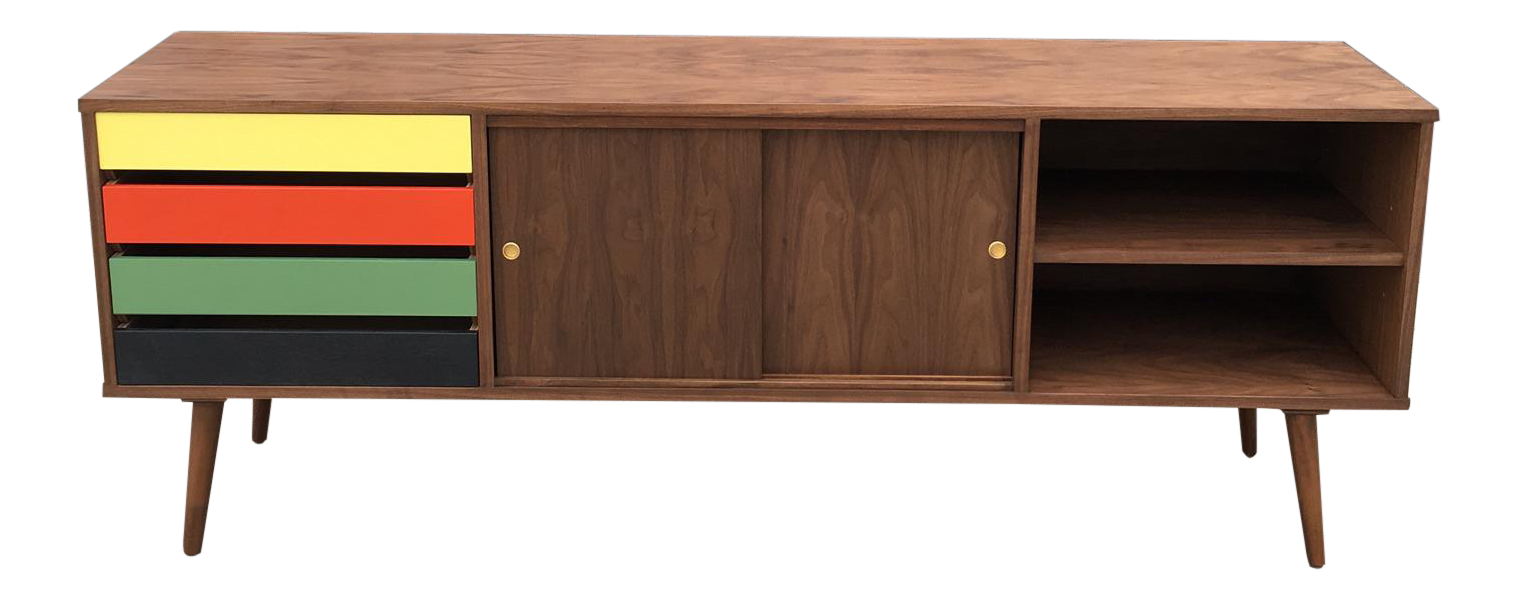 Walnut Credenza With Lacquered Drawers Chairish