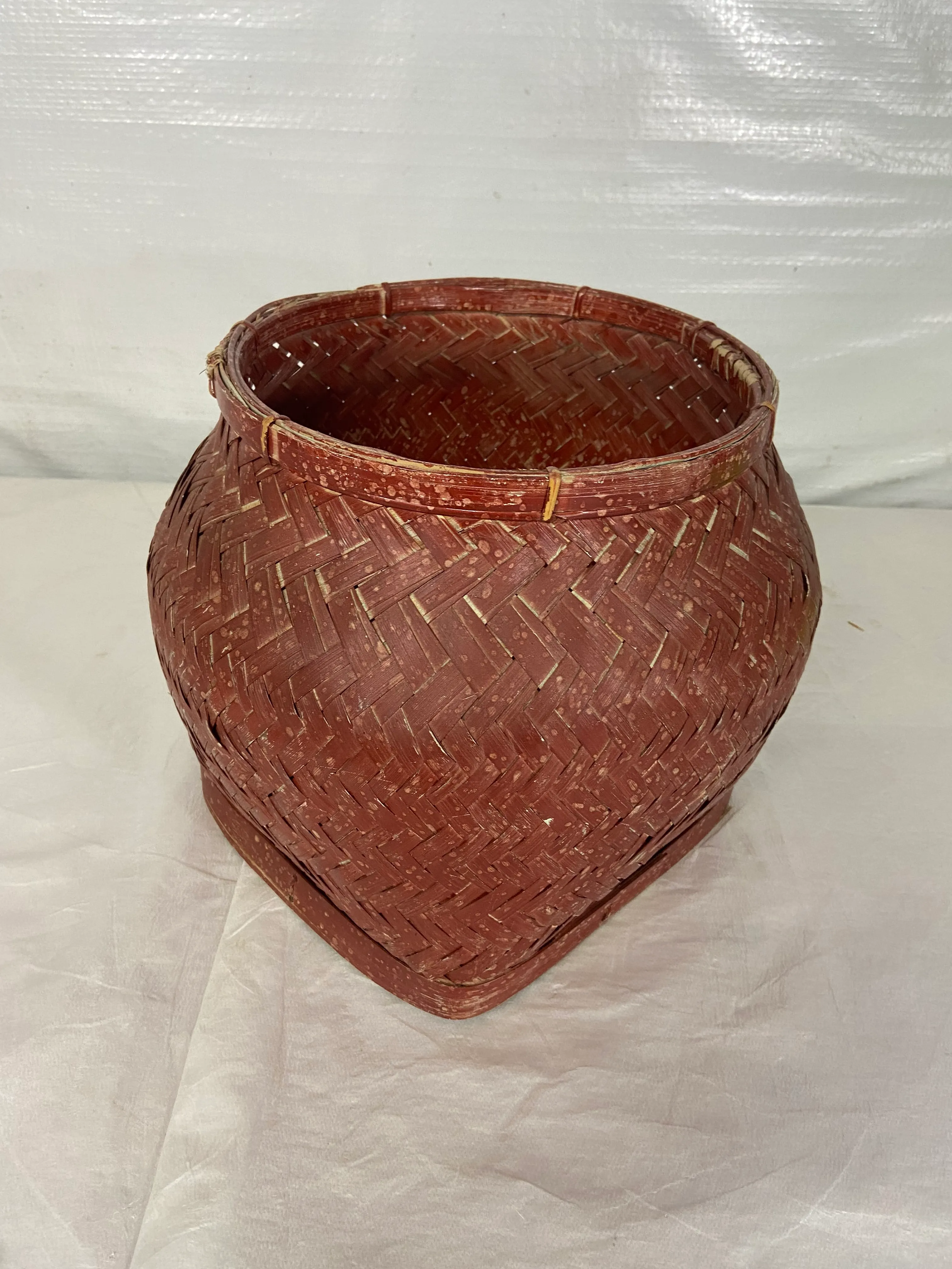 Antique Woven Bamboo Basket With Lid