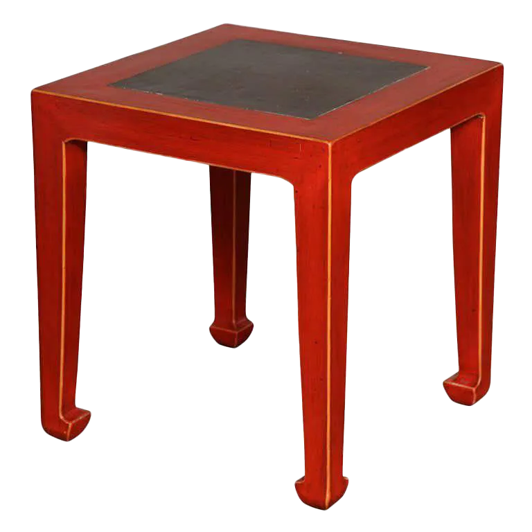 Art Deco Red Lacquered Chinese Table With Ming Dynasty Courtyard Stone