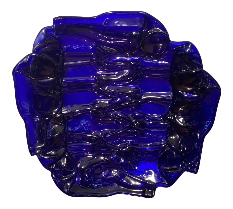 MidCentury Melted Cobalt Glass Bottle Platter Chairish