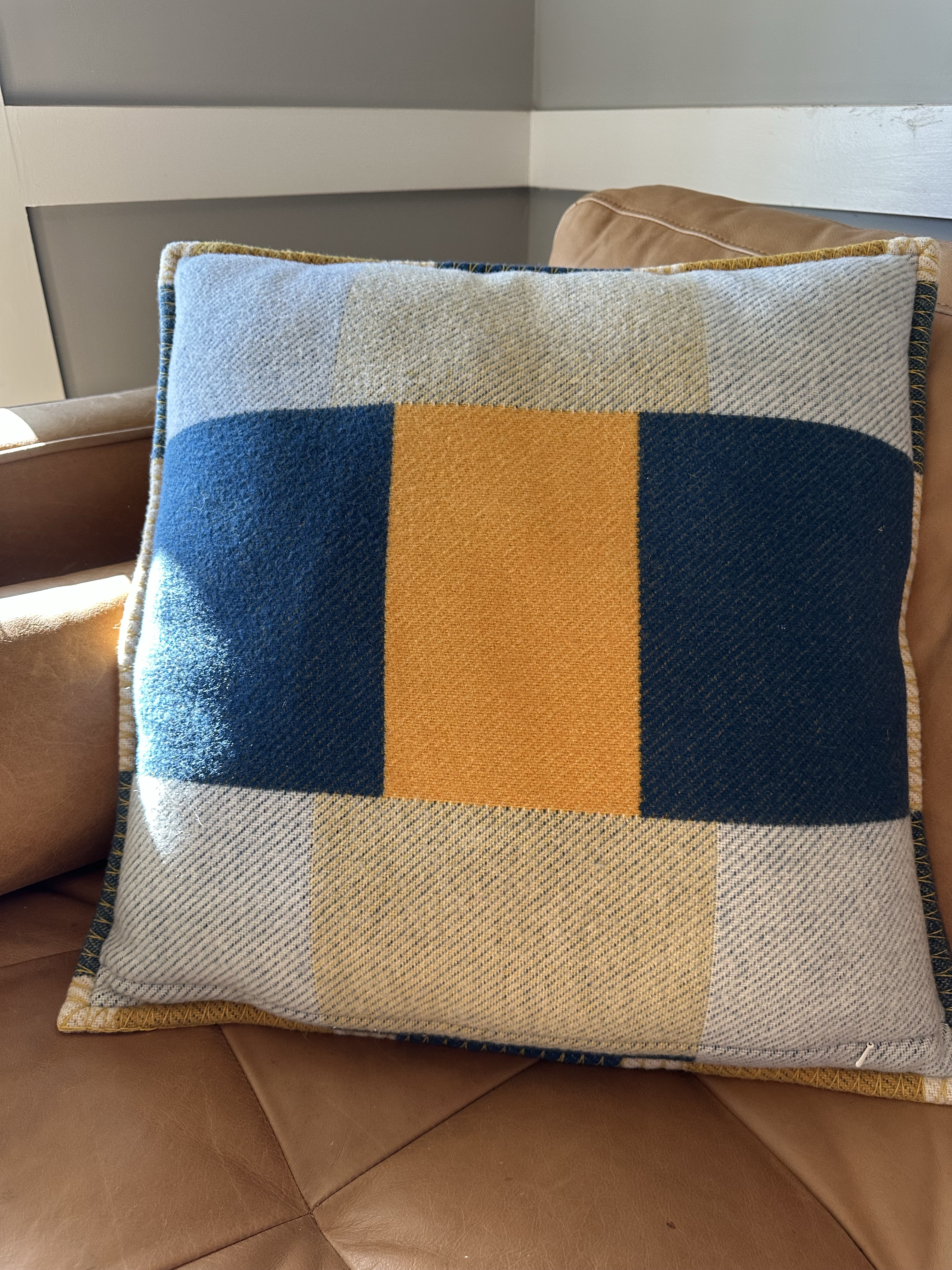 Hermès H Tissage Wool & Cashmere Plaid Cushion (20x20 Inches
