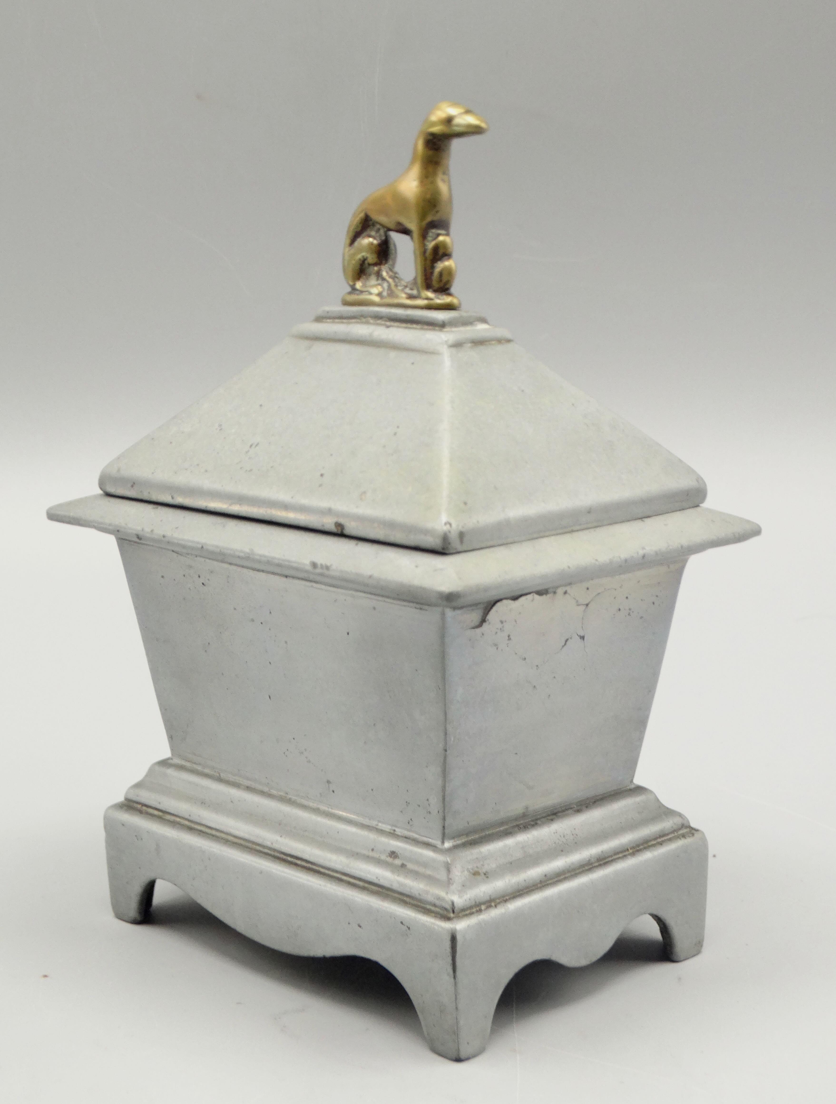 19th Century English Lead Tobacco Jar With Dog Finial
