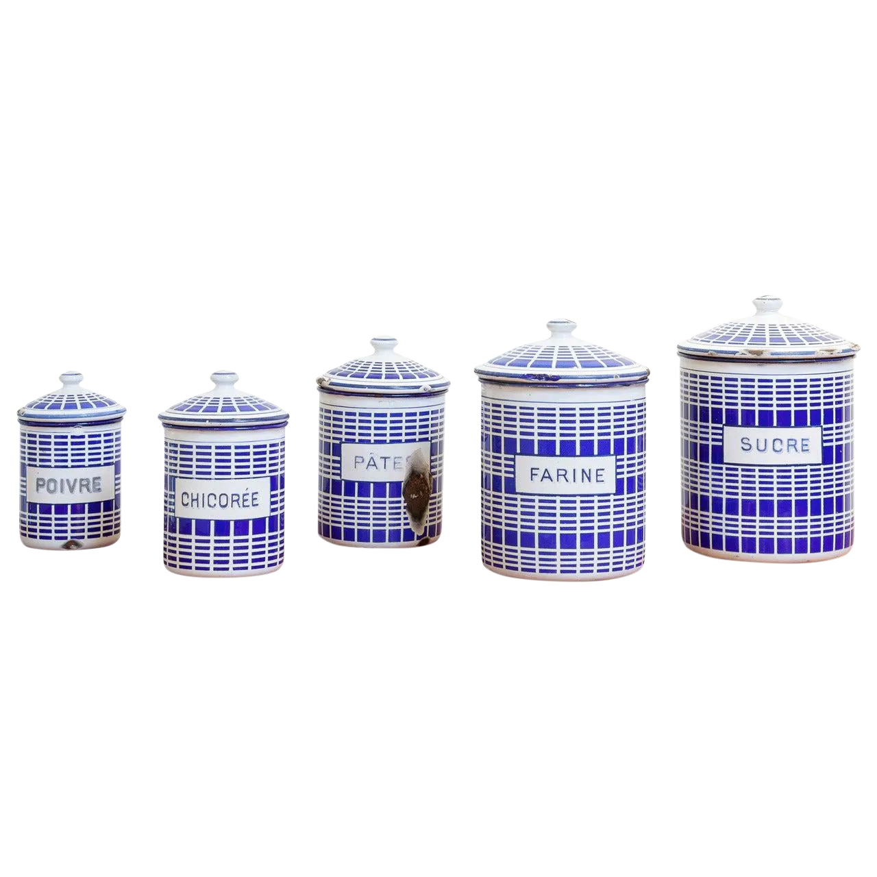 1920s French Enamel Canisters - Set of 5