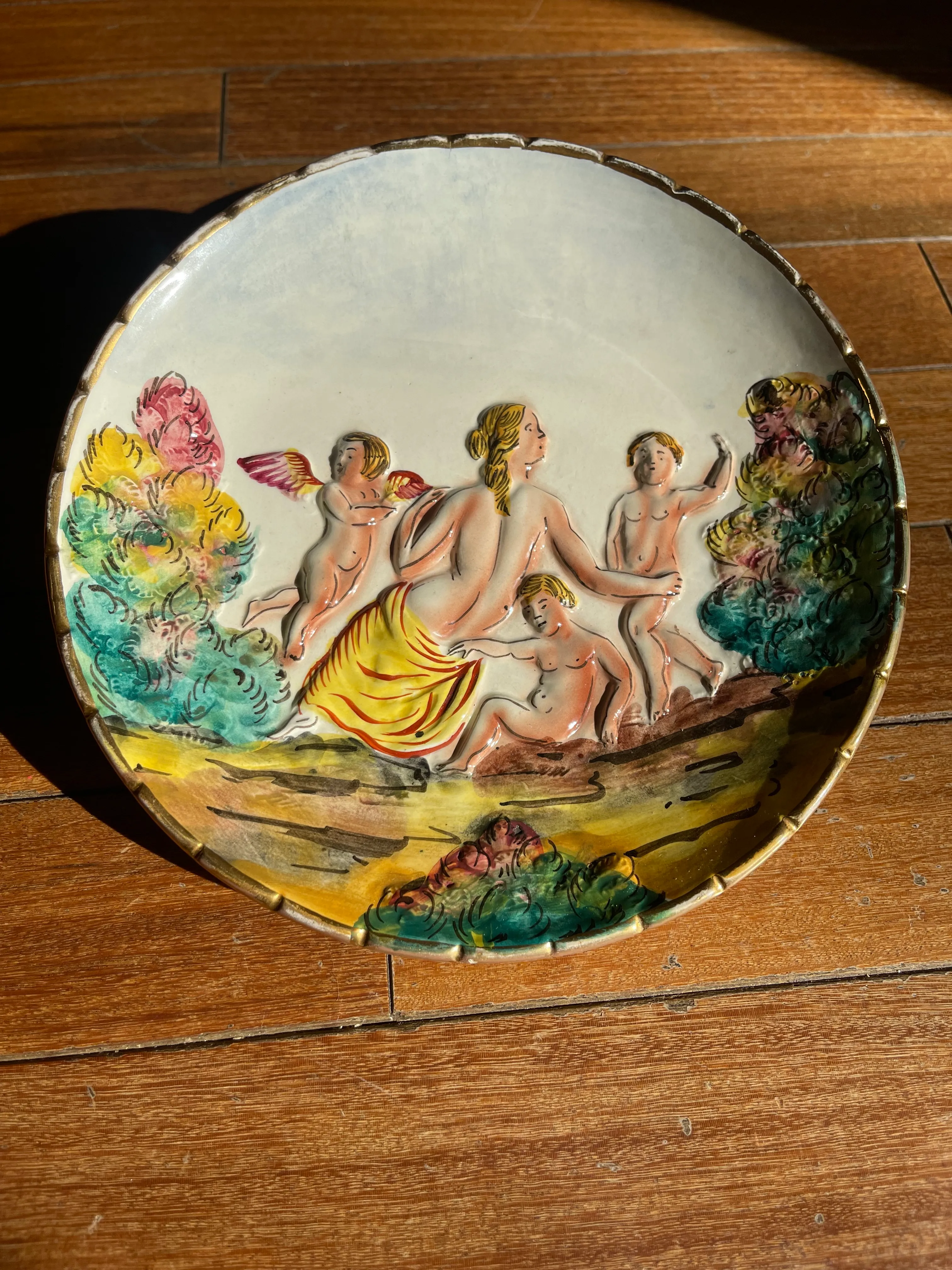 Set of 2 Capodimonte Italy Cherub Story Plates, Late 18th Century