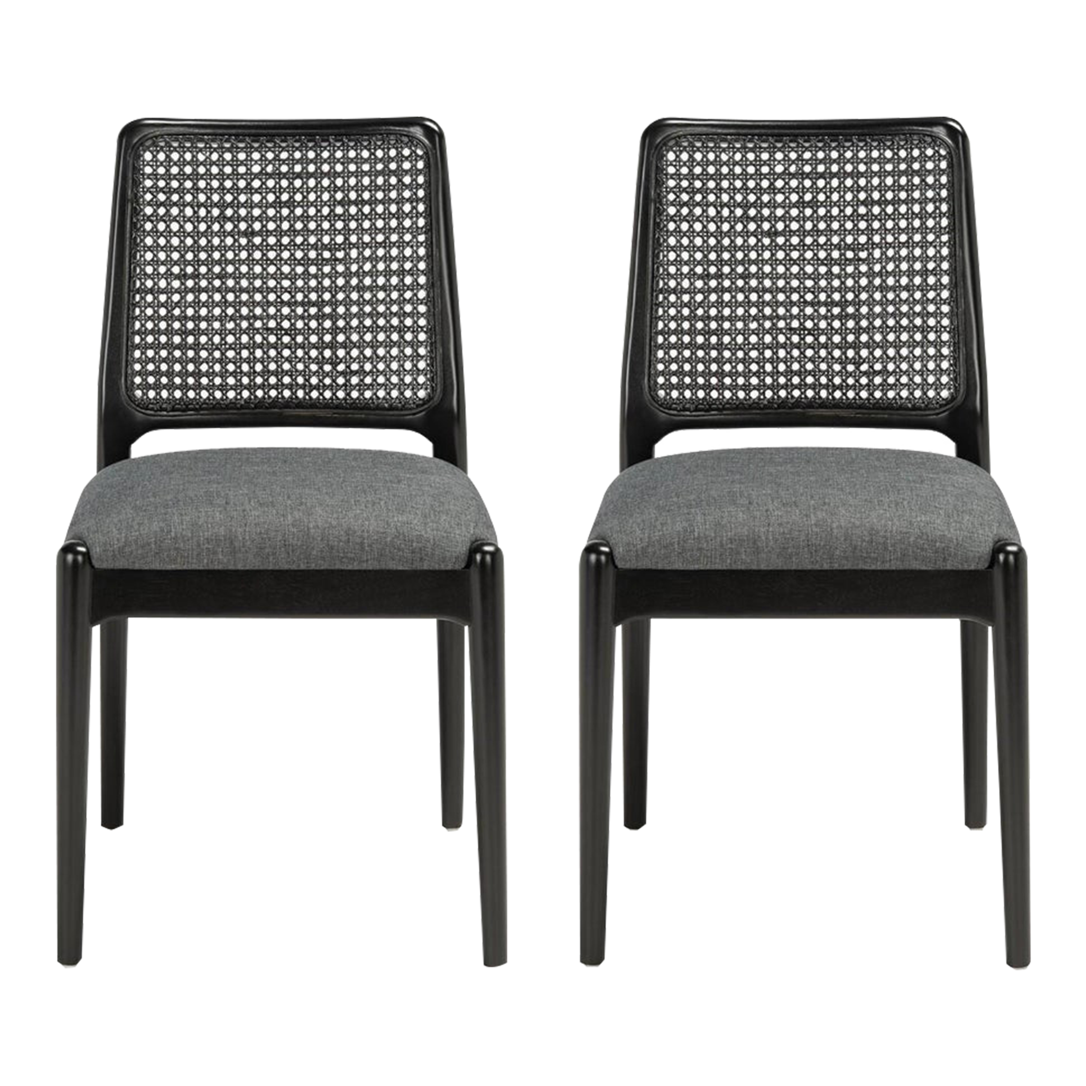 Reinhardt Rattan Dining Chair - Grey/Black, Set of 2 | Chairish