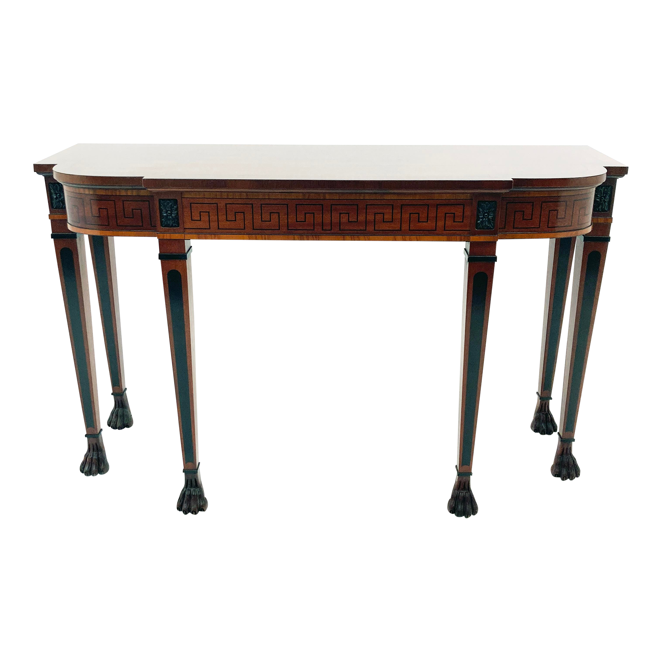 1990s Baker Furniture Regency Mahogany With Ebonized Greek Key Inlay