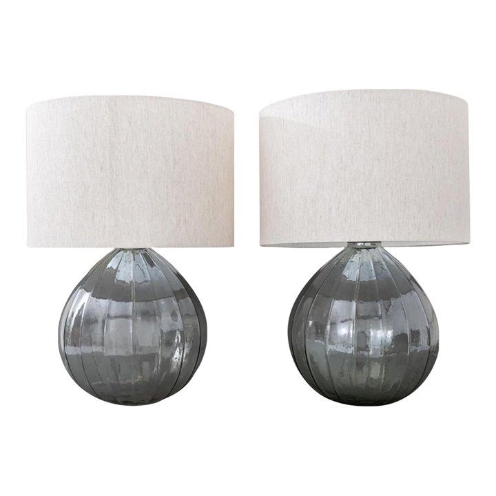 Modern Spherical Iridescent Glass Table Lamp, Pair Chairish