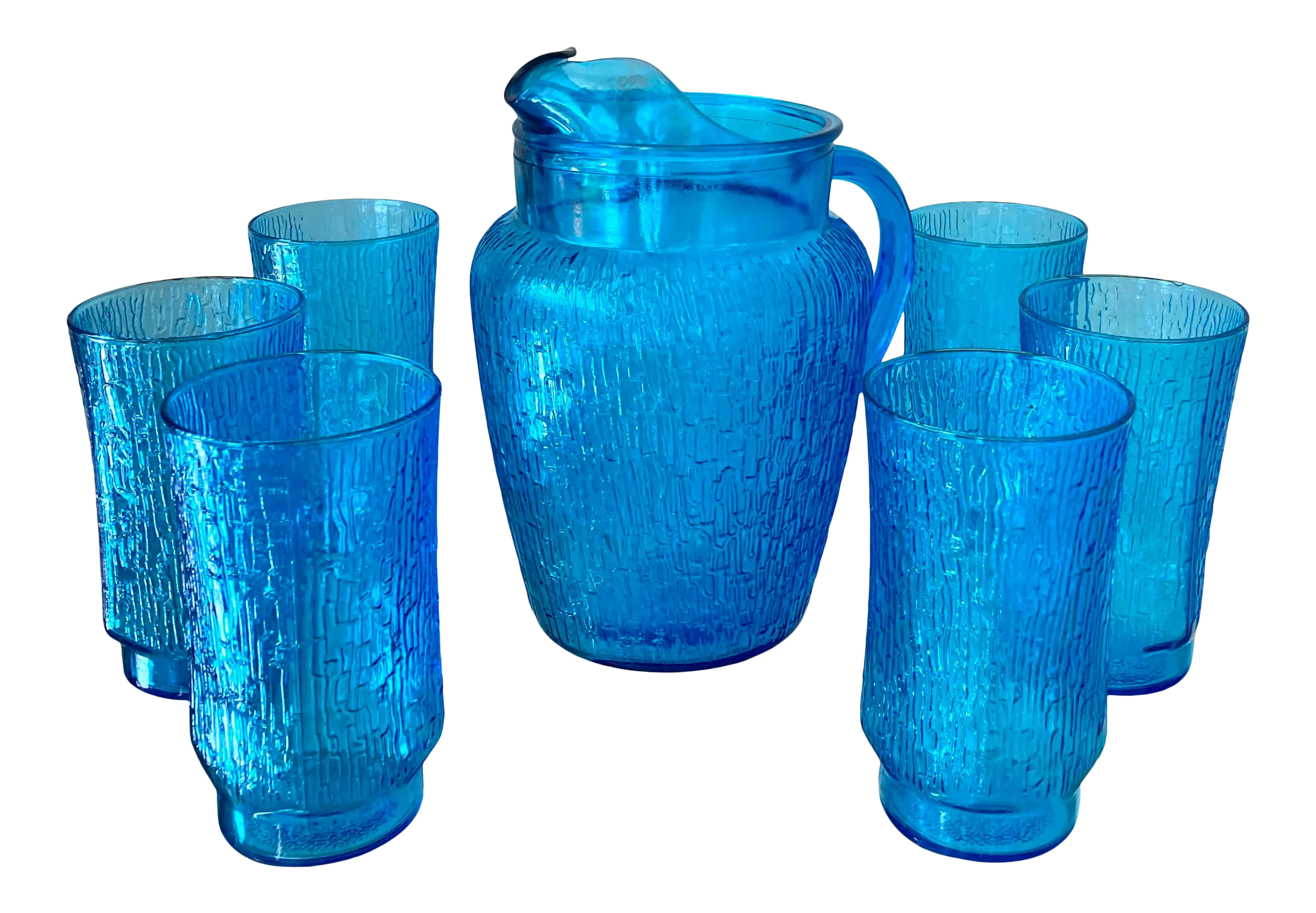 Circa 1973 “Pagoda” Laser Blue 7-Piece Beverage Set by Anchor