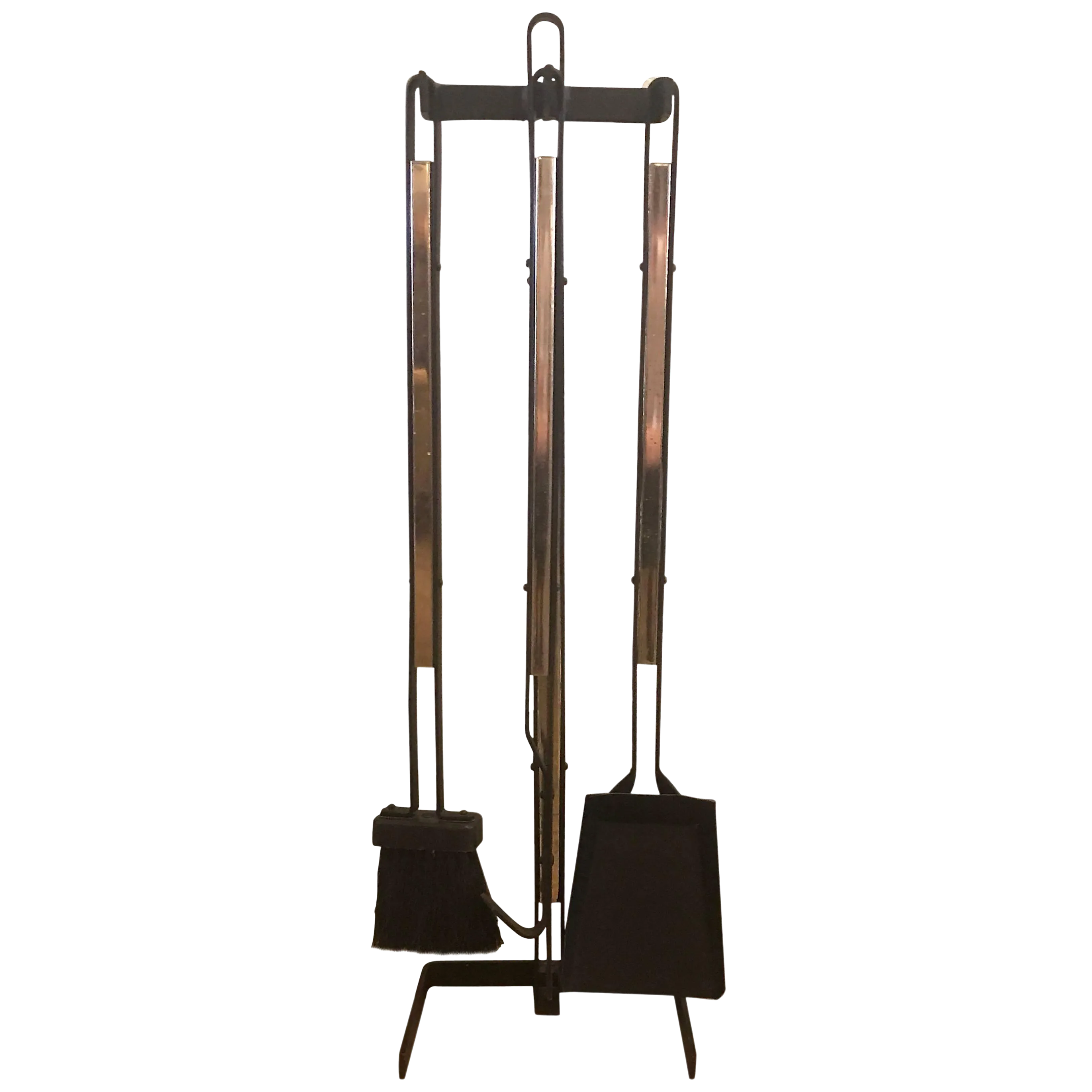 MidCentury Modern Wrought Iron and Brass Fireplace Tools 3 Pieces