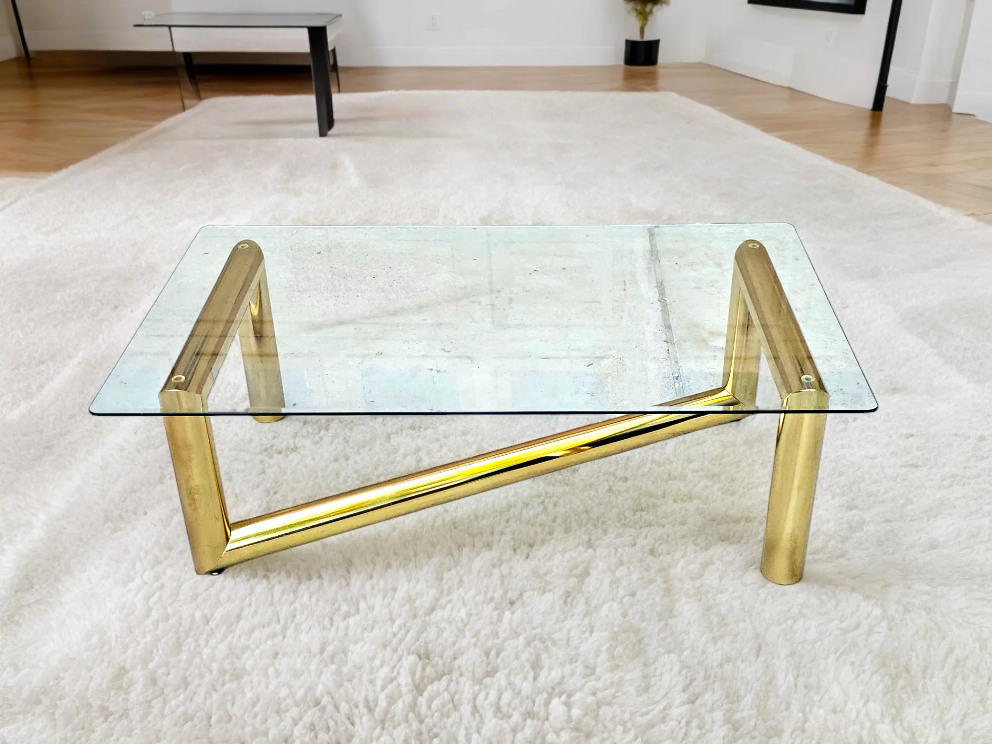 Retro RS-TABLE A Twist Brass メーカー完売品 1970s Karl Springer Style Brass Tubular Z Shaped Coffee Table With