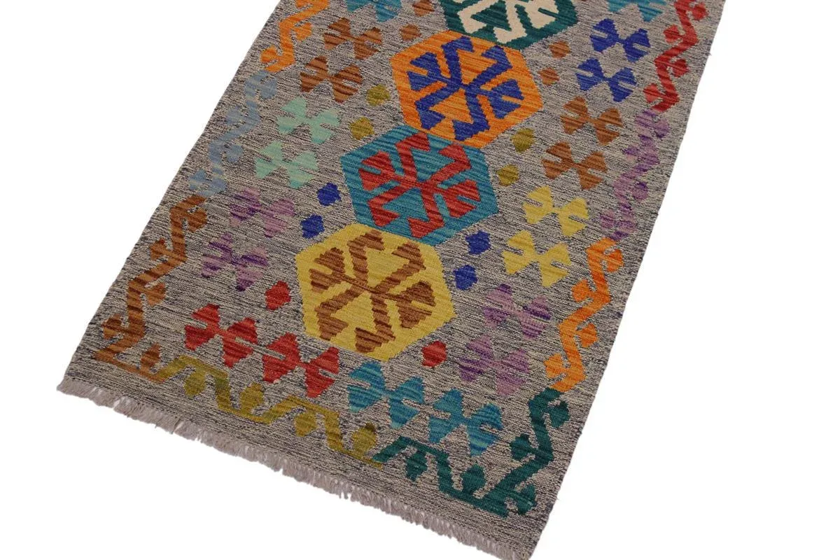 Tribal Hand-Woven Kilim Wool Runner - 2\'7\