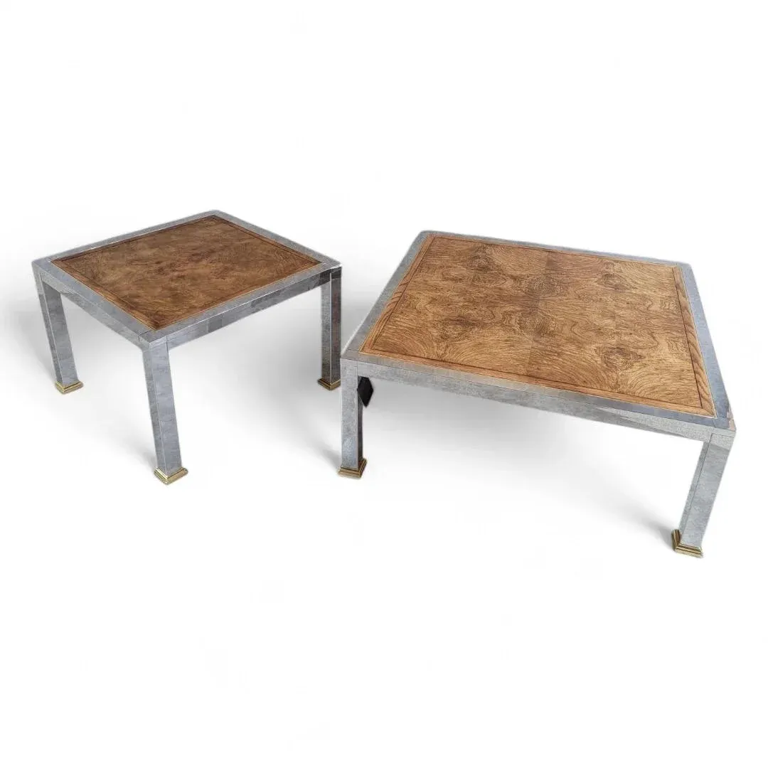 Mid Century Modern Burl Olive Wood Coffee & Side Tables by Rowe - Set of 2