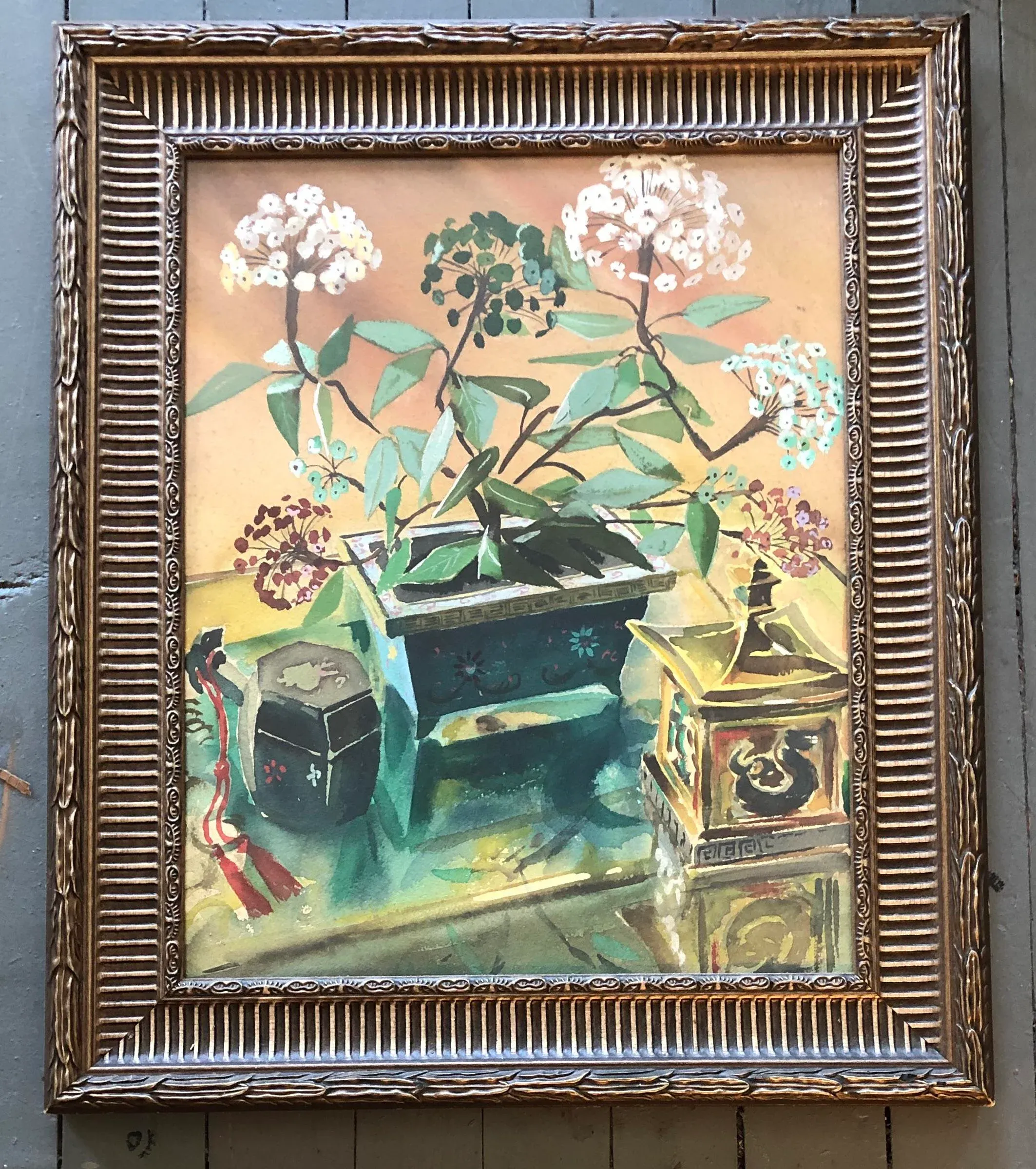 Original Vintage Watercolor Still Life Painting Bonsai Motif | Chairish