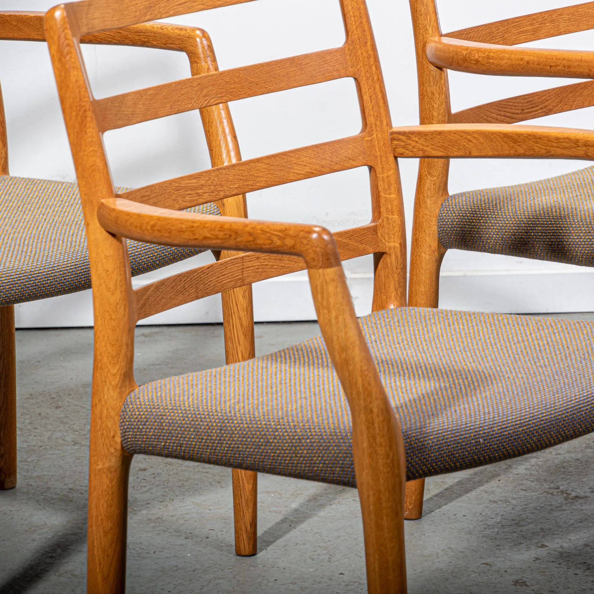 J.L. Møllers model68 OAK OIL ARM chair Model 68 Armchairs in Oak with Original Fabric by Niels Otto