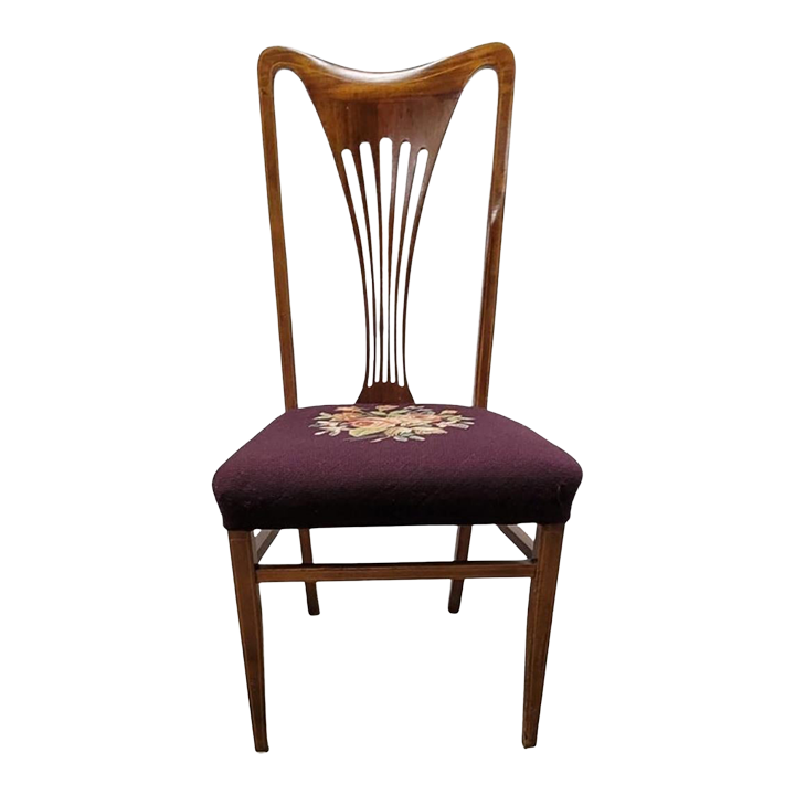 Vintage American Mahogany and Inlay Needlepoint Upholstered Chair