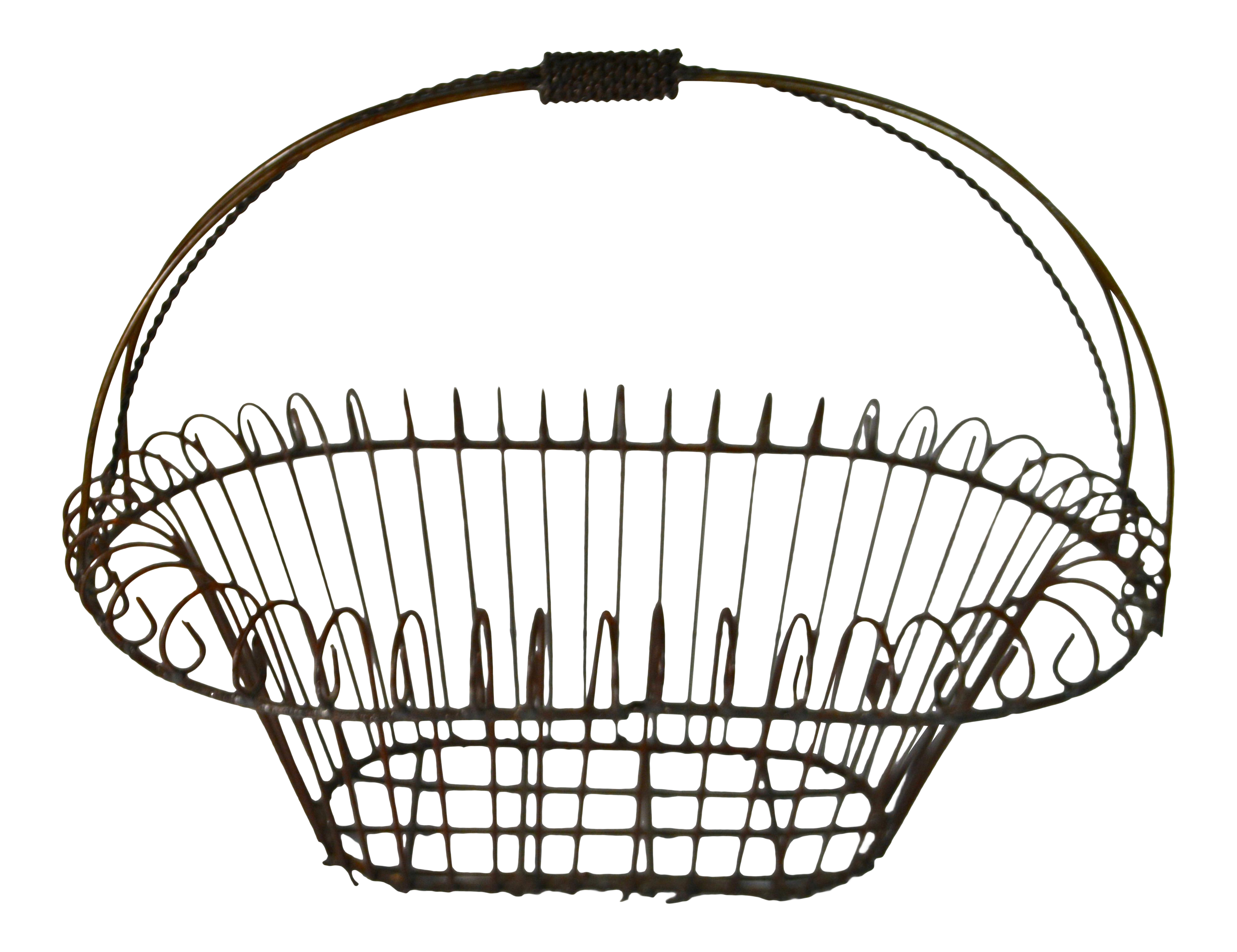 Rustic Farmhouse Large Oval Wire Basket With Fixed Handle