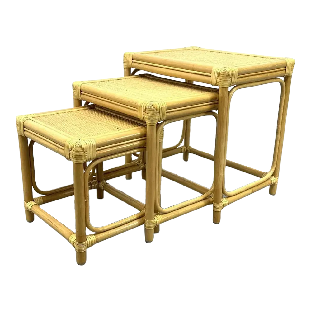 Vintage Rattan Nesting Tables, Set of 3 Chairish