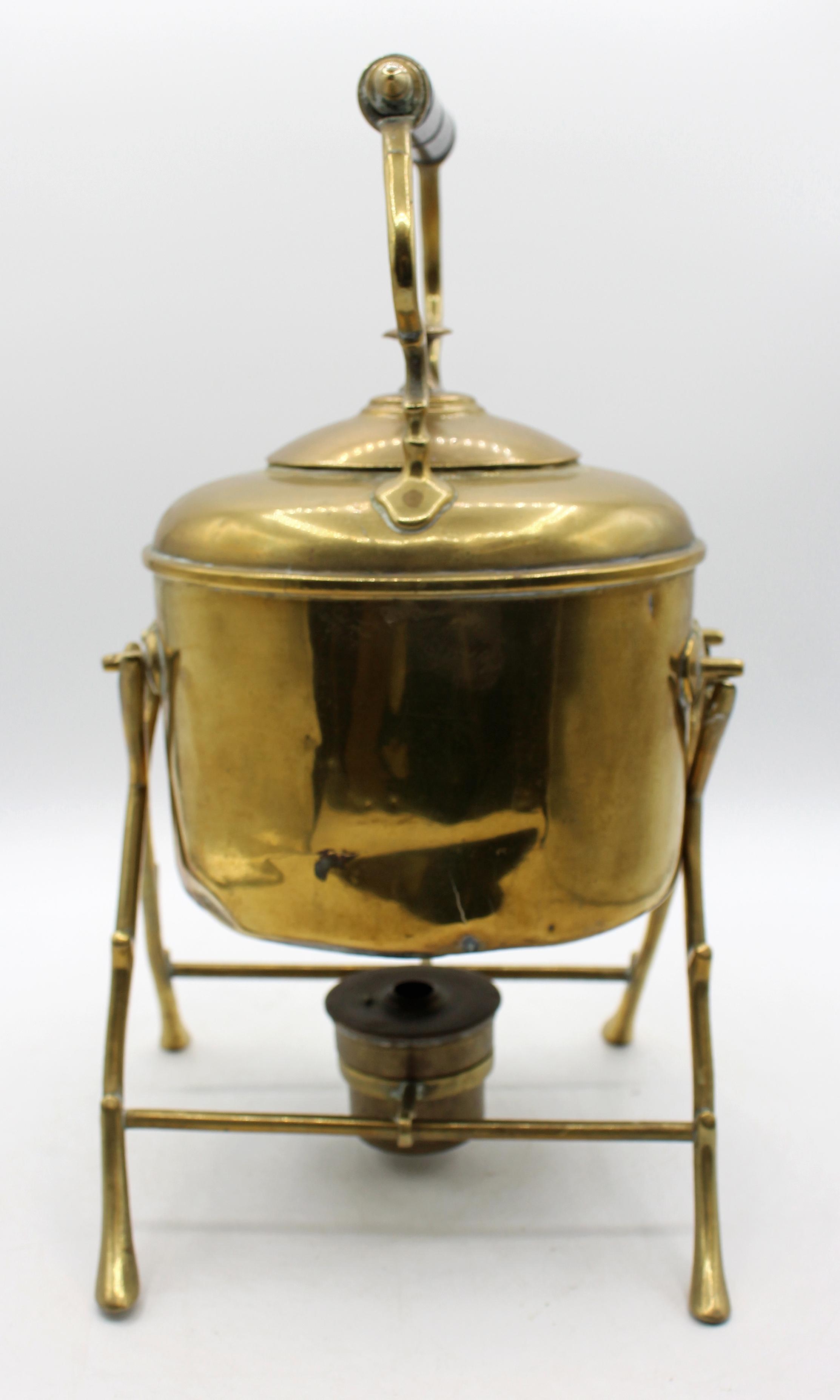 Circa 1900 English Brass Tea Kettle on Stand