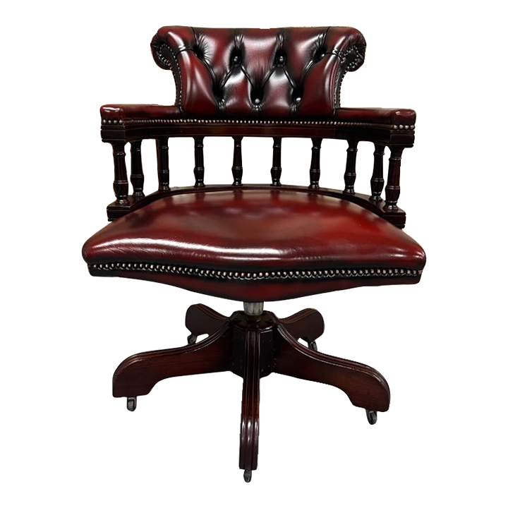 Bespoke English Hand Made Leather Captains Desk Office Chair, Oxblood