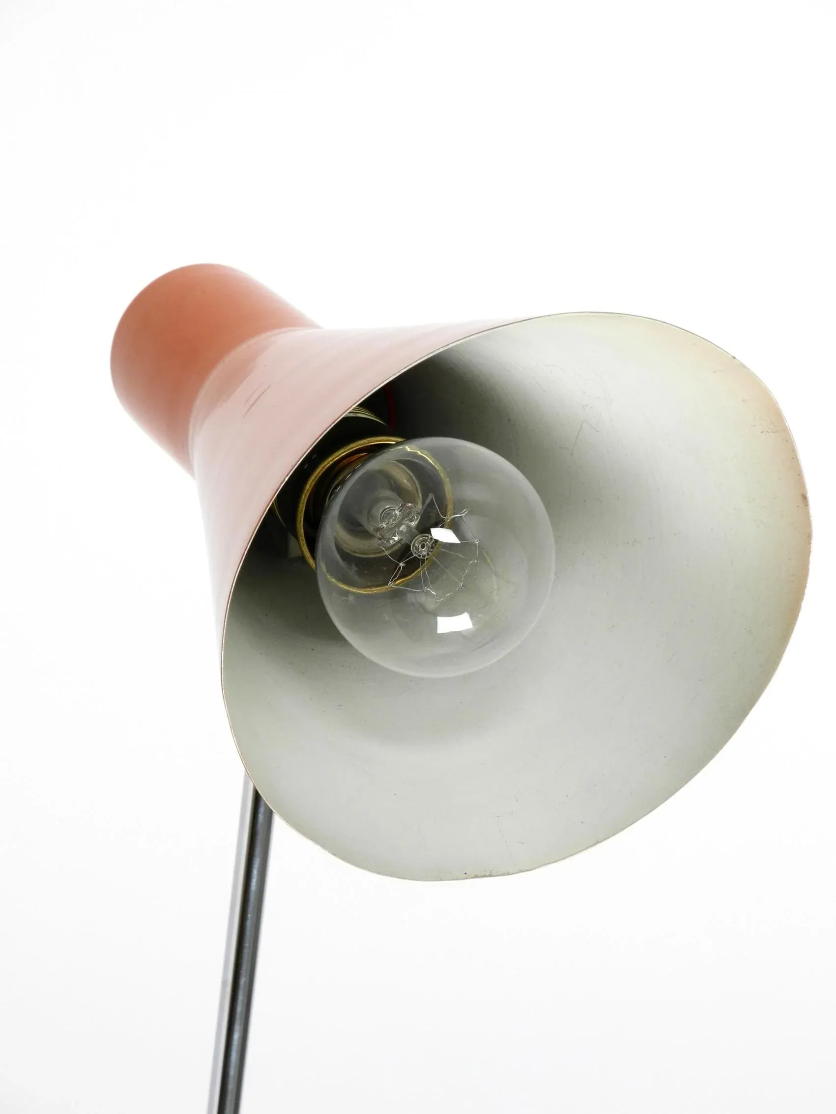 Very Mid-Century Modern Italian Brass Joint Clamp Lamp with Red Cone Shade, 1950s