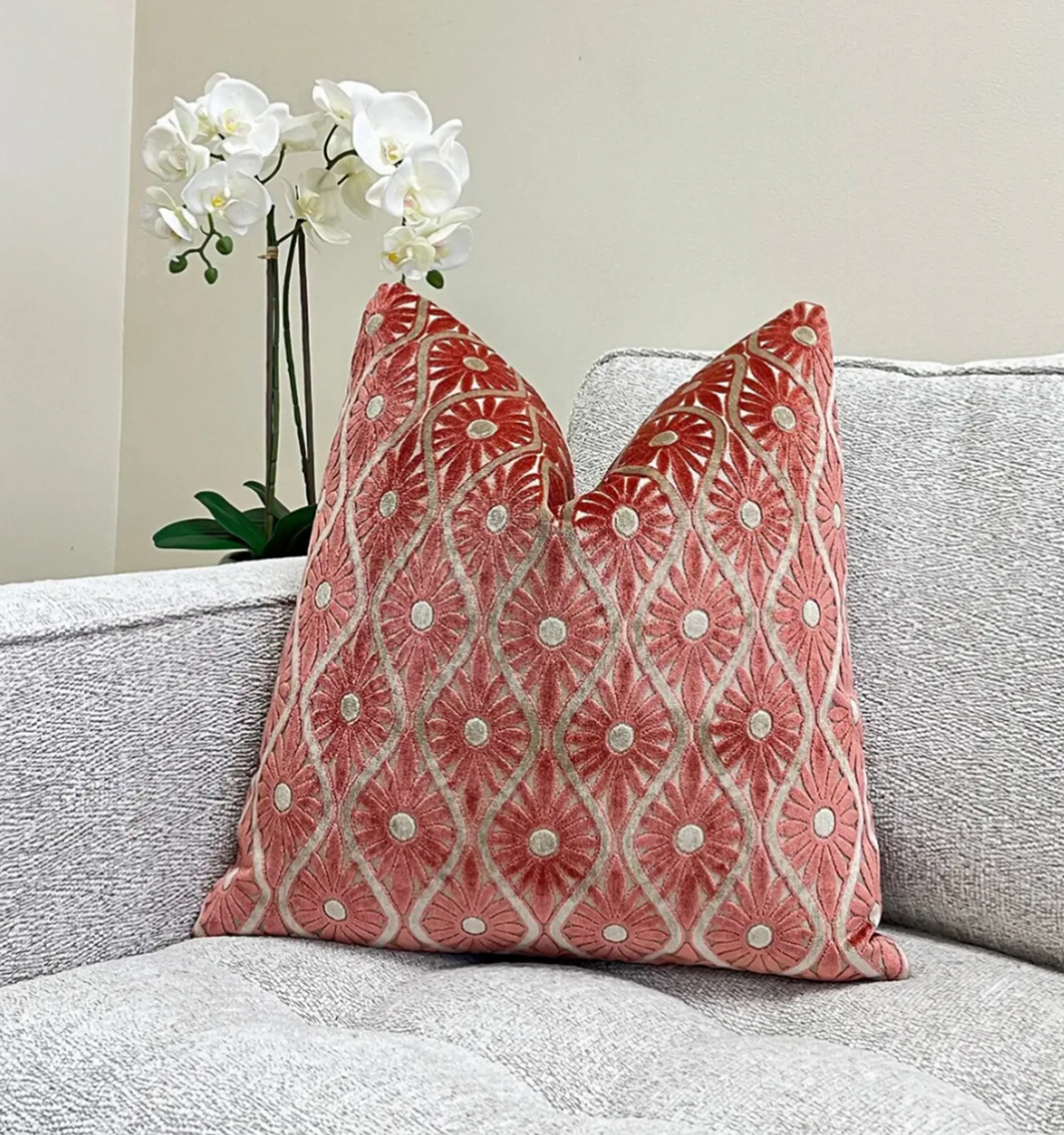 Spiced Coral 20x20 Velvet Throw Pillow With Feather Down Insert