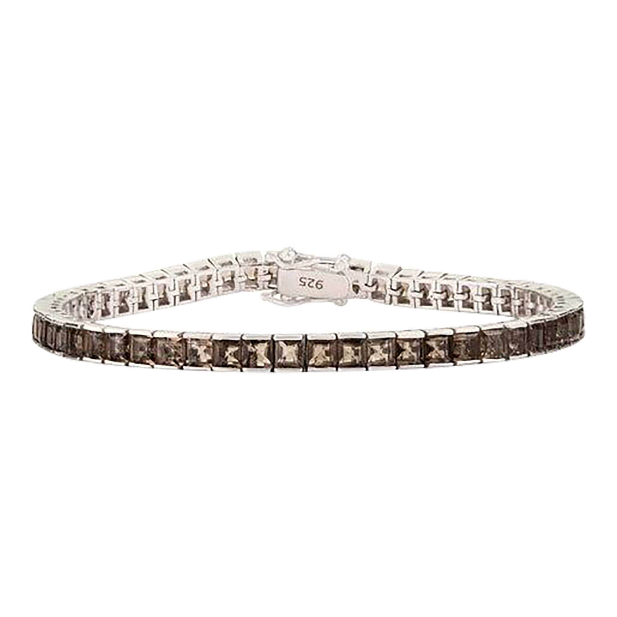 10.14 Carat Princess Cut Smoky Topaz Silver Tennis Bracelet for Unisex