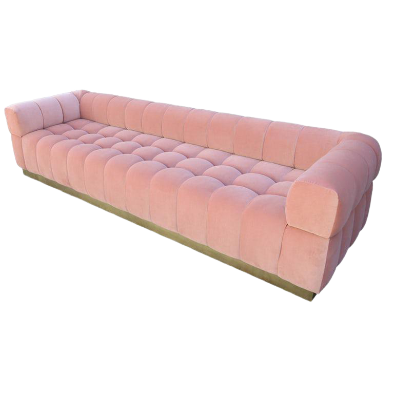 Adesso Imports Custom Tufted Pink Velvet Sofa With Brass Base Chairish