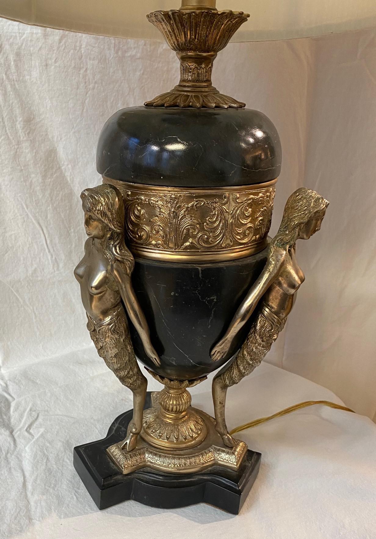Maitland Smith Vintage Black Marble Lamp With Maenad Figures