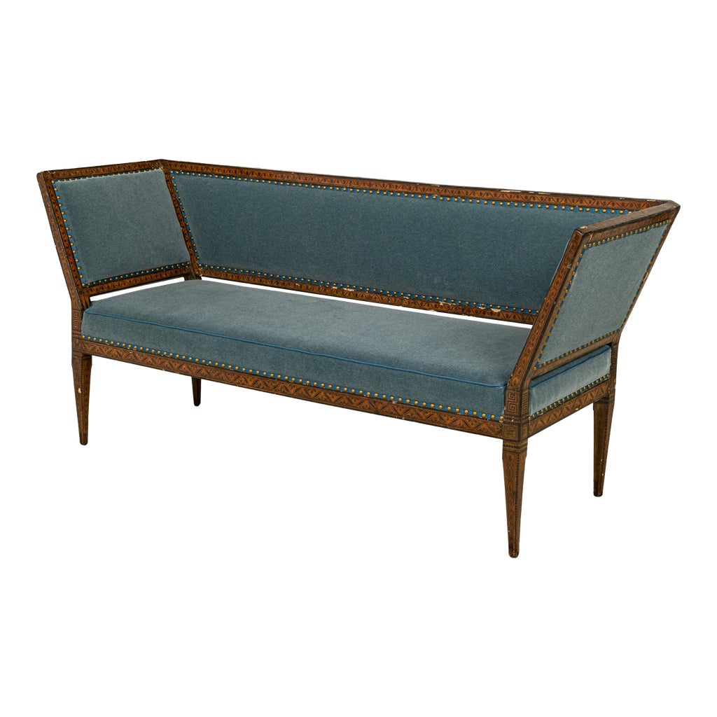 Italian Neo-Classic Blue Velvet Settee | Chairish