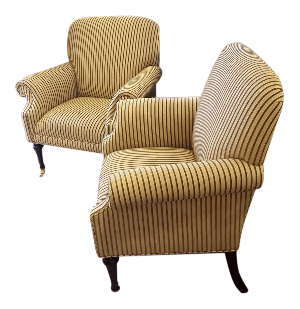 Stripe Fabric Rolled Arm Chairs A Pair Chairish