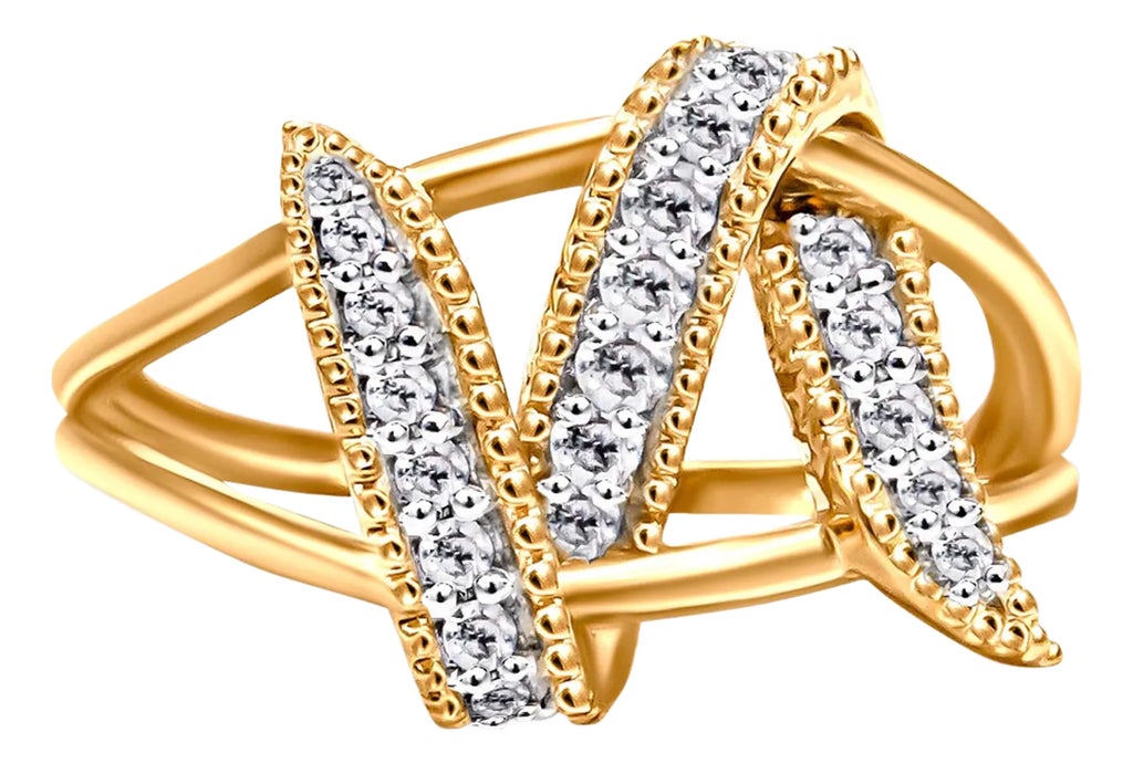 30-6656Y-1.jpg?v=1761606425&  14K Yellow Gold Plated .925 Sterling Silver 1/4 Cttw Diamond Interlocking main image 1