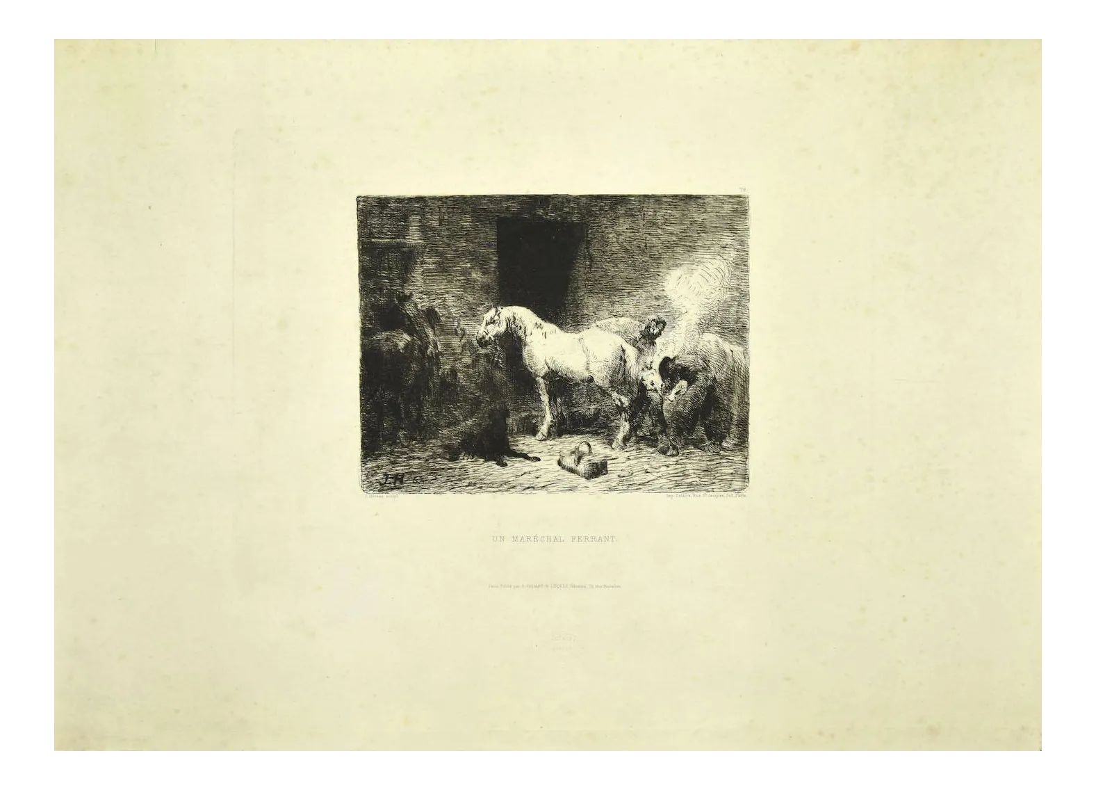Stable - Original Etching on Paper by Jules Hereau - Late 19th Century Late 19th Century