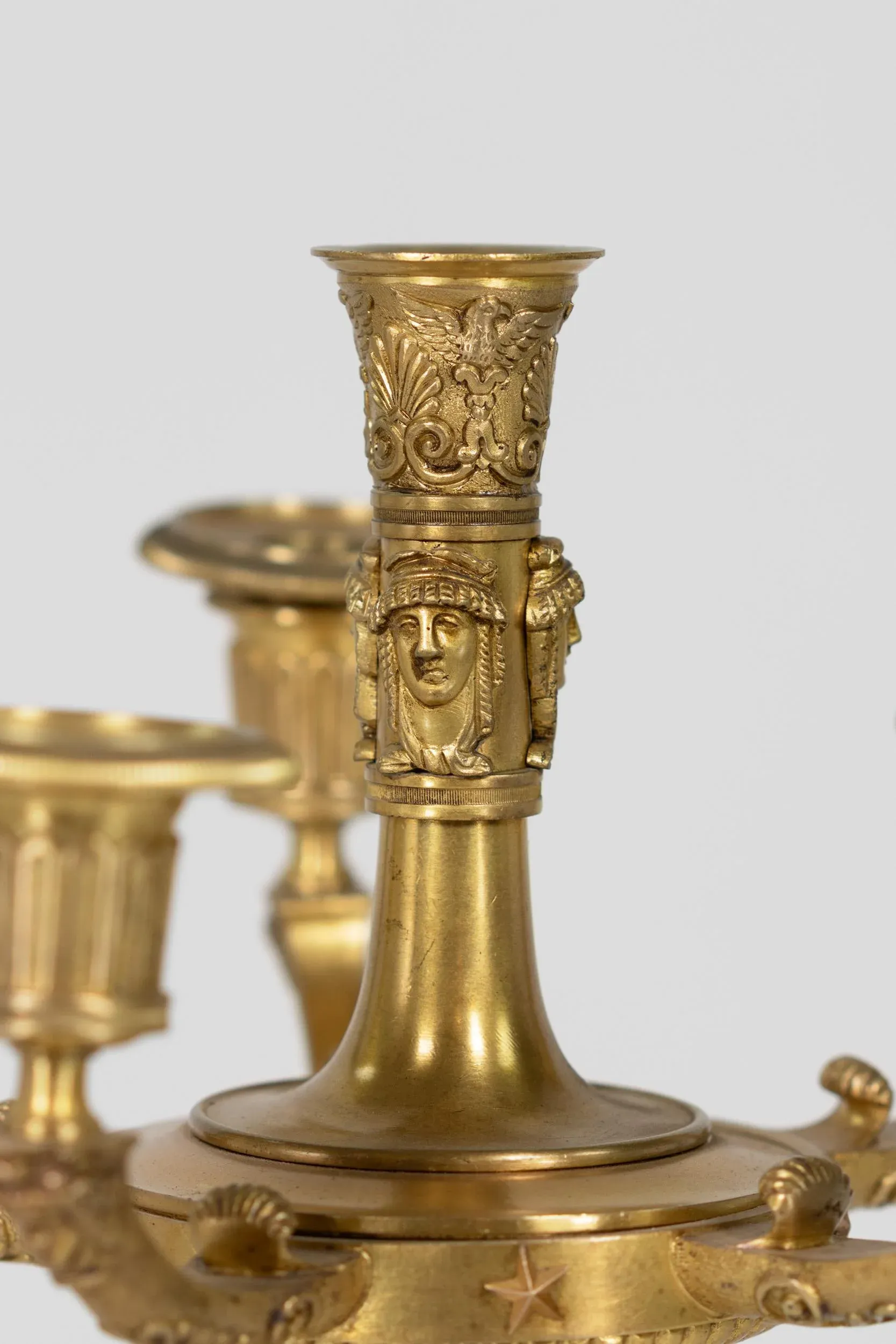 Pair of French Gilt Bronze Six-Light Candelabra With Neoclassical