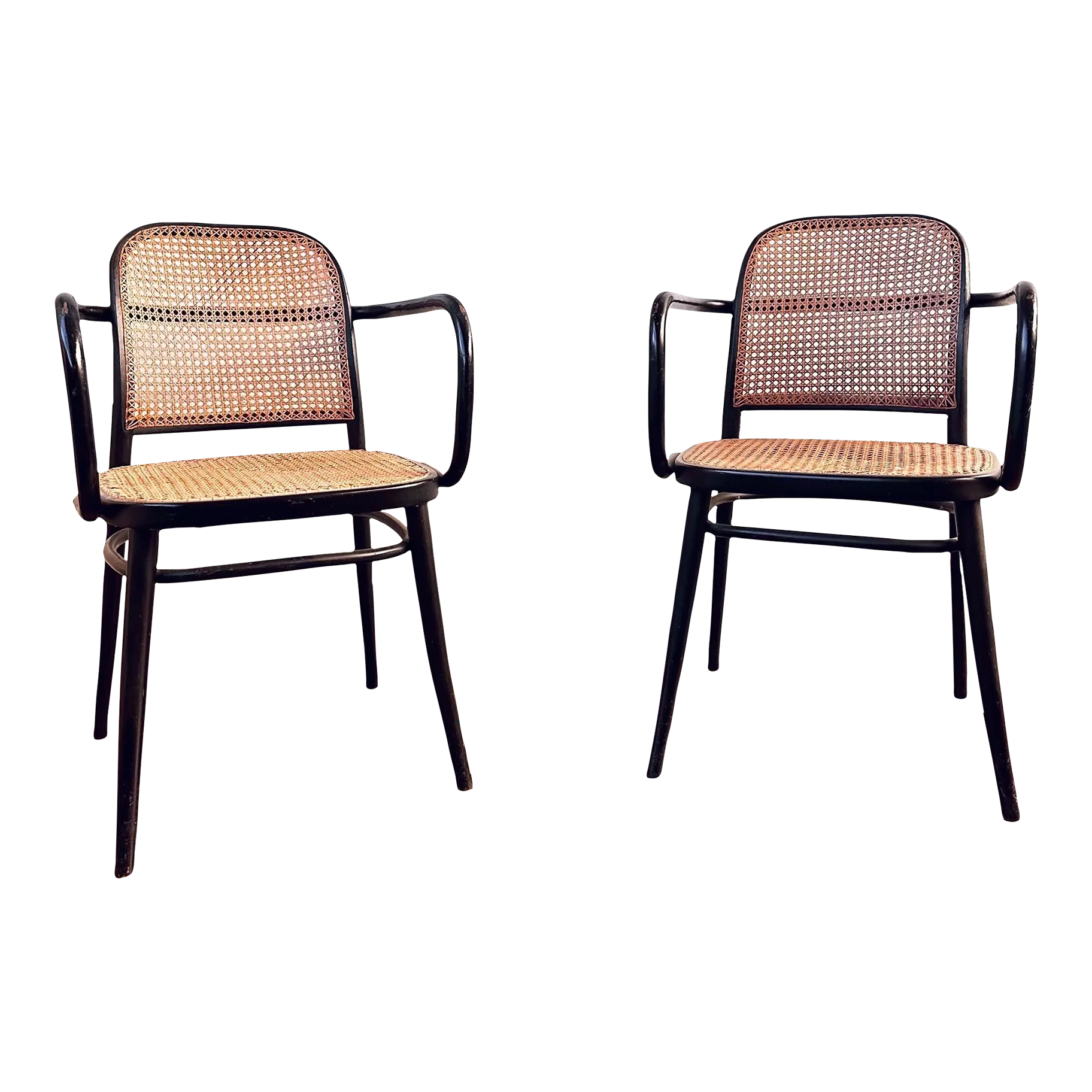 Thonet Josef Hoffman Style Bentwood and Cane Arm Chairs A