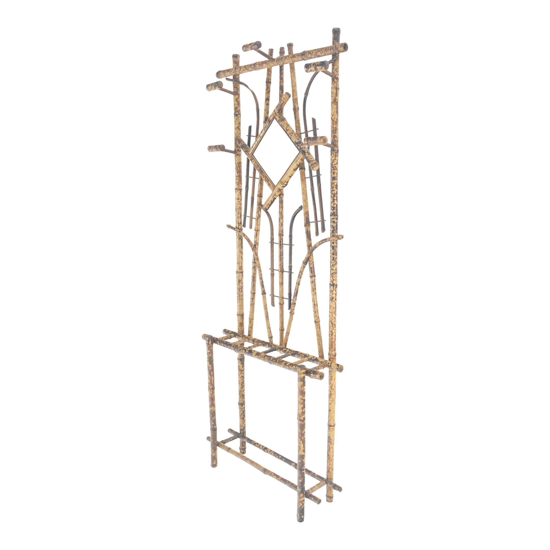 Burnt Bamboo Decorative Wall Coat Rack Mirror Umbrella Stand
