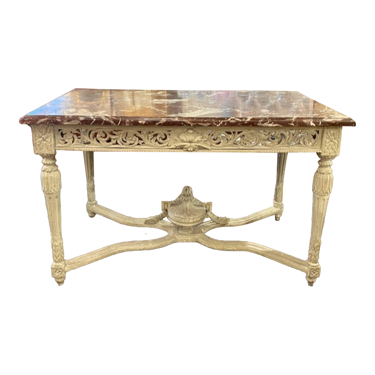 19th Century French Louis XVI Carved and Painted Center Table