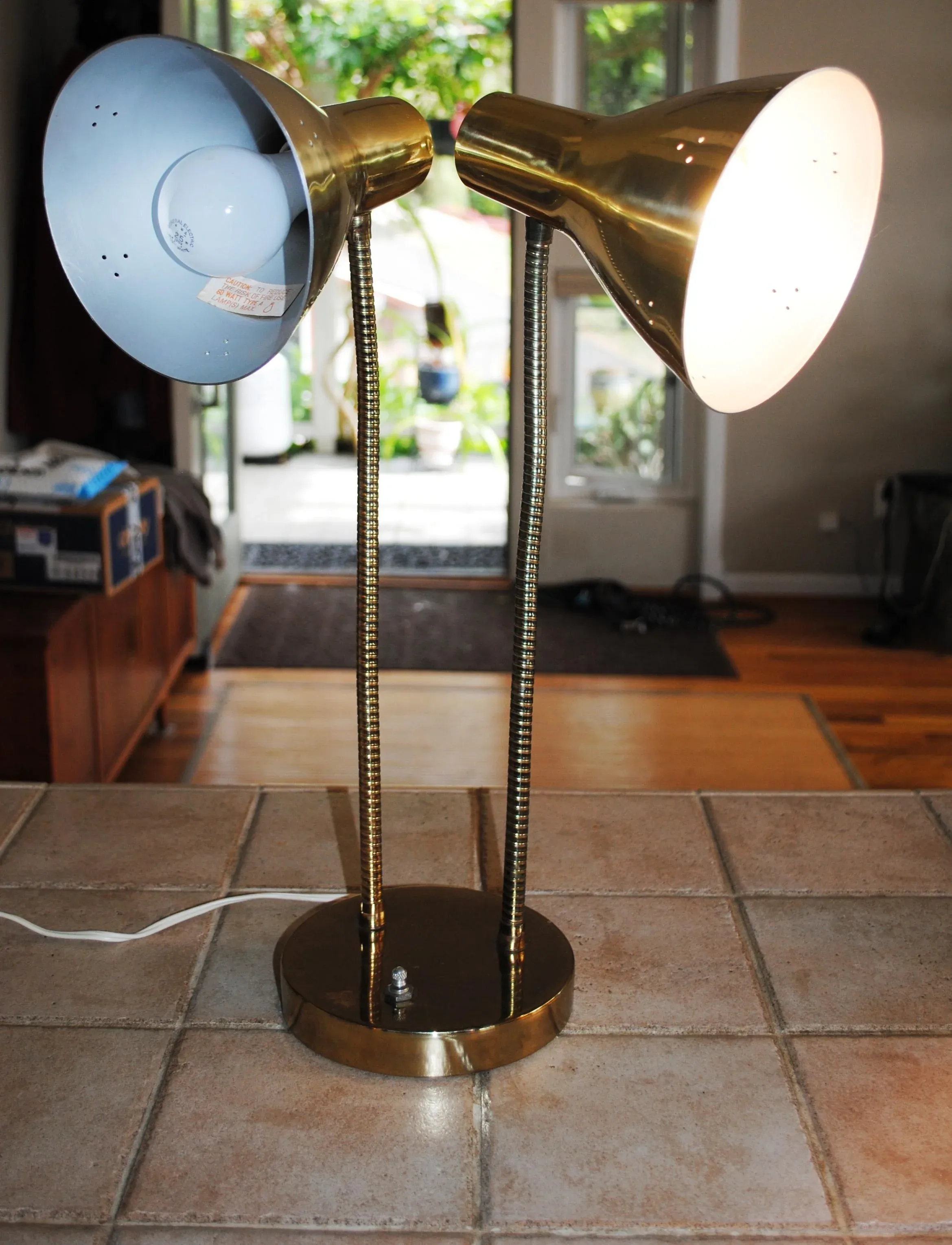 Mid 20th Century Double Gooseneck Brass Desk Lamp | Chairish
