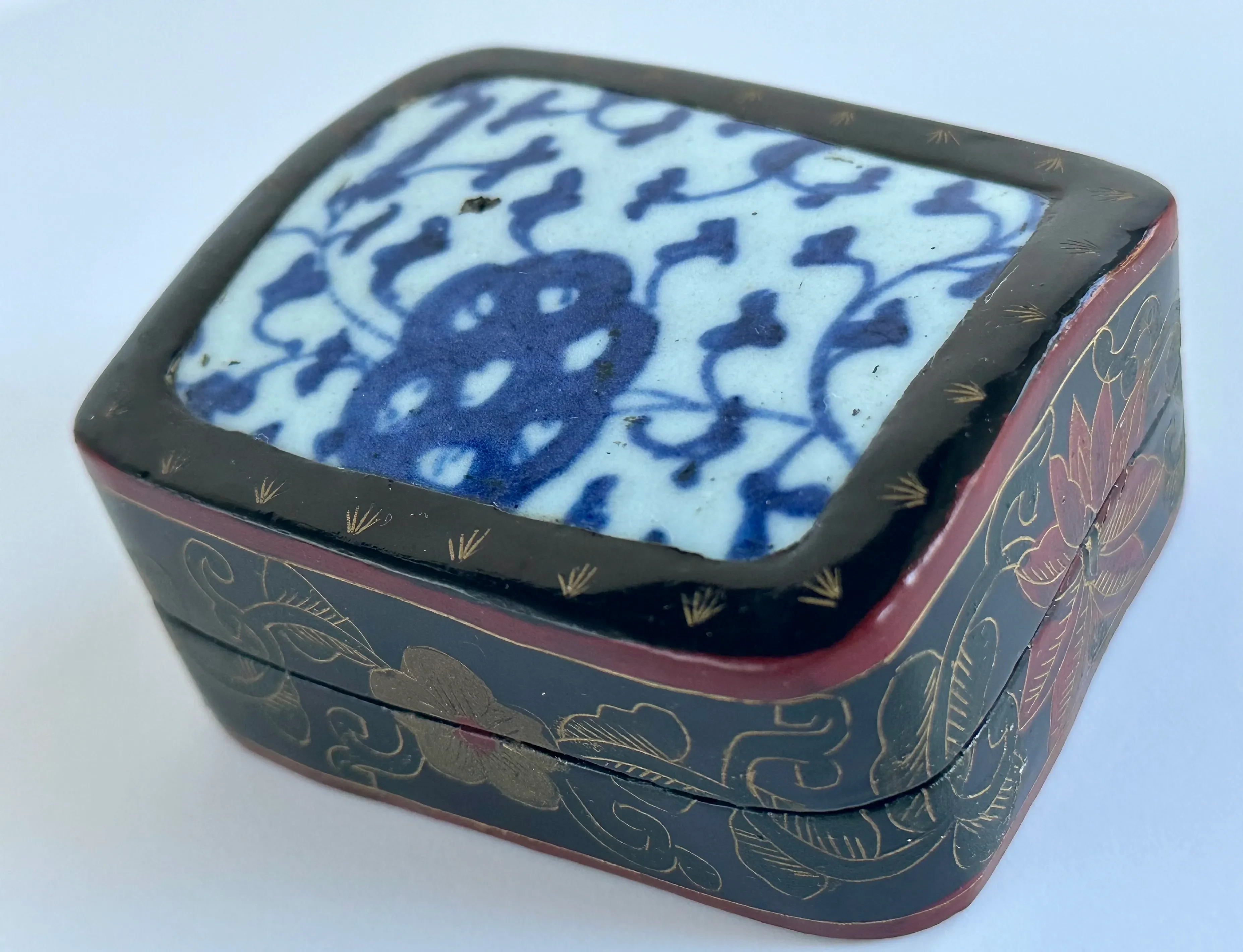 Lacquered Chinese Porcelain Shard Box | Chairish