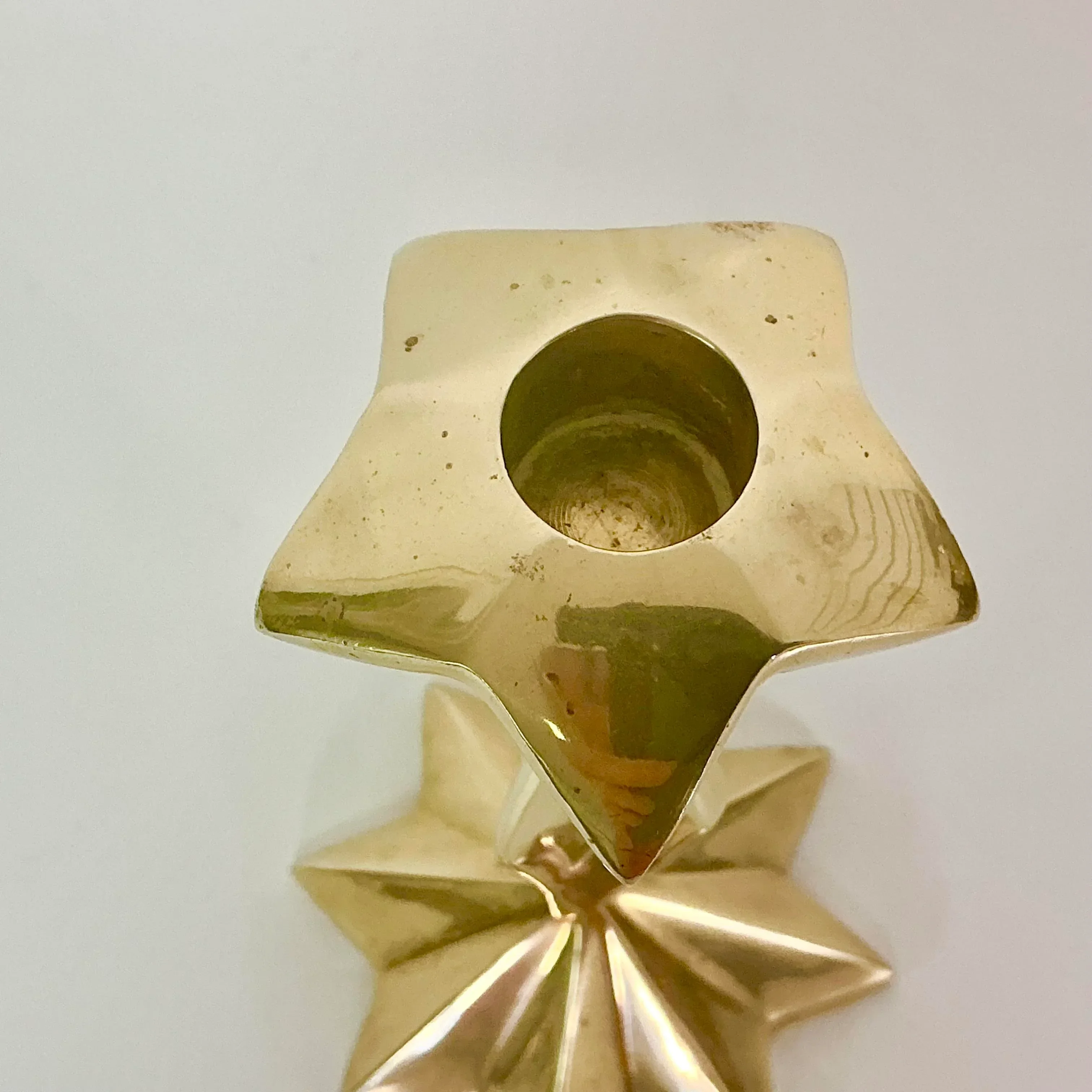 1940s Art Deco Hollywood Regency Starburst Brass Candlestick Holder.