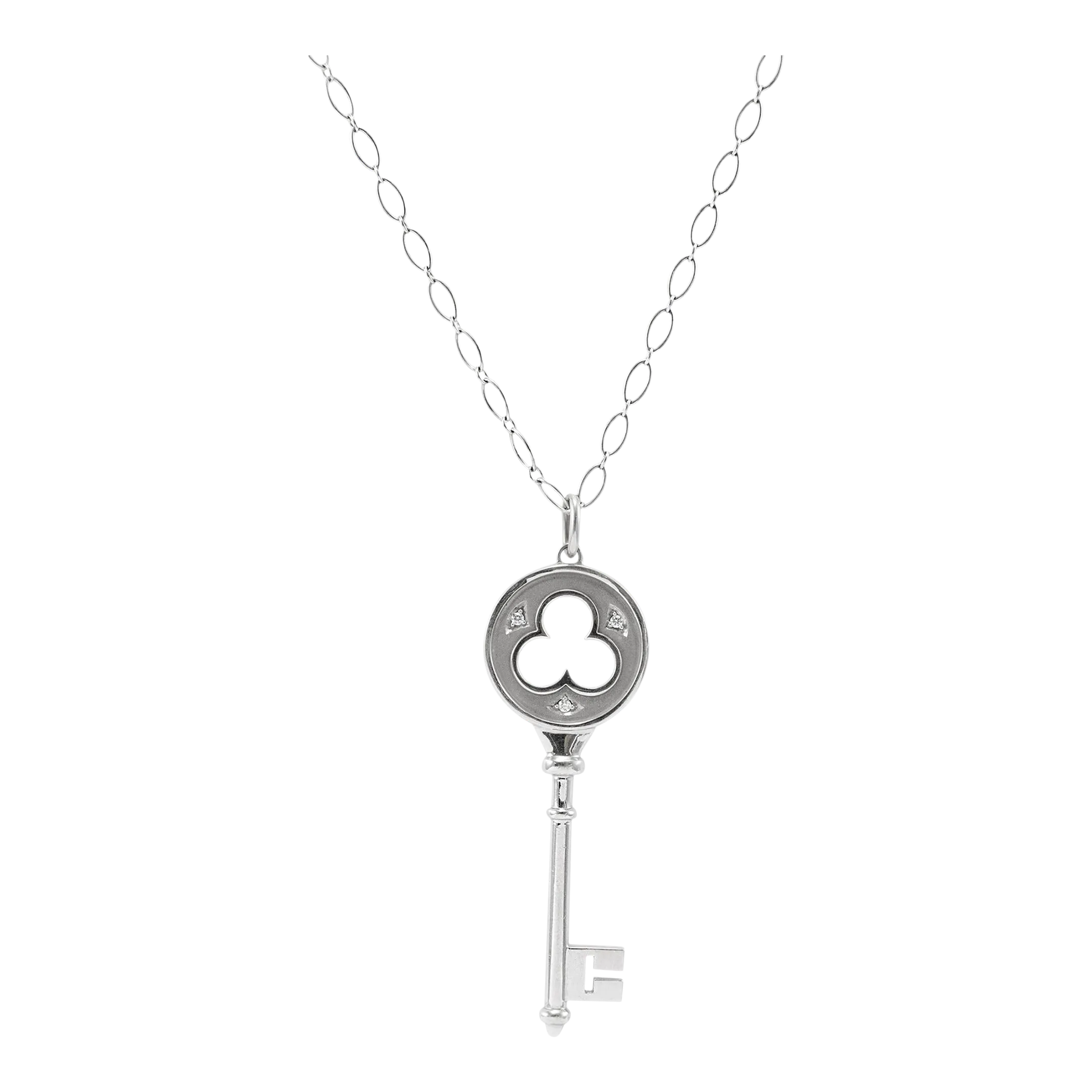 Tiffany Keys 18k White Gold Diamond Clover Key Pendant