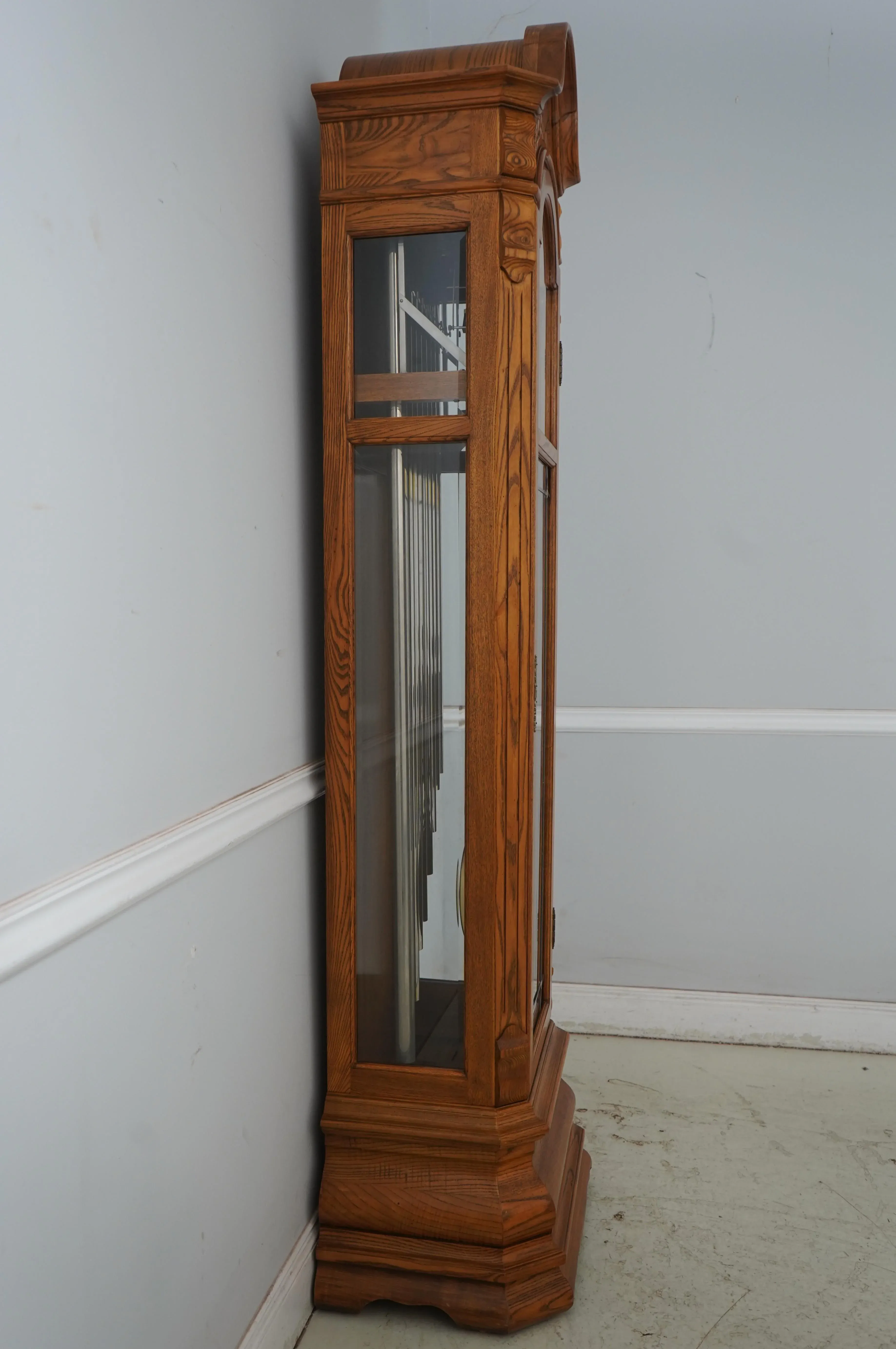 Herschede Oak Thomas Jefferson 9 Tube Grandfather Clock | Chairish