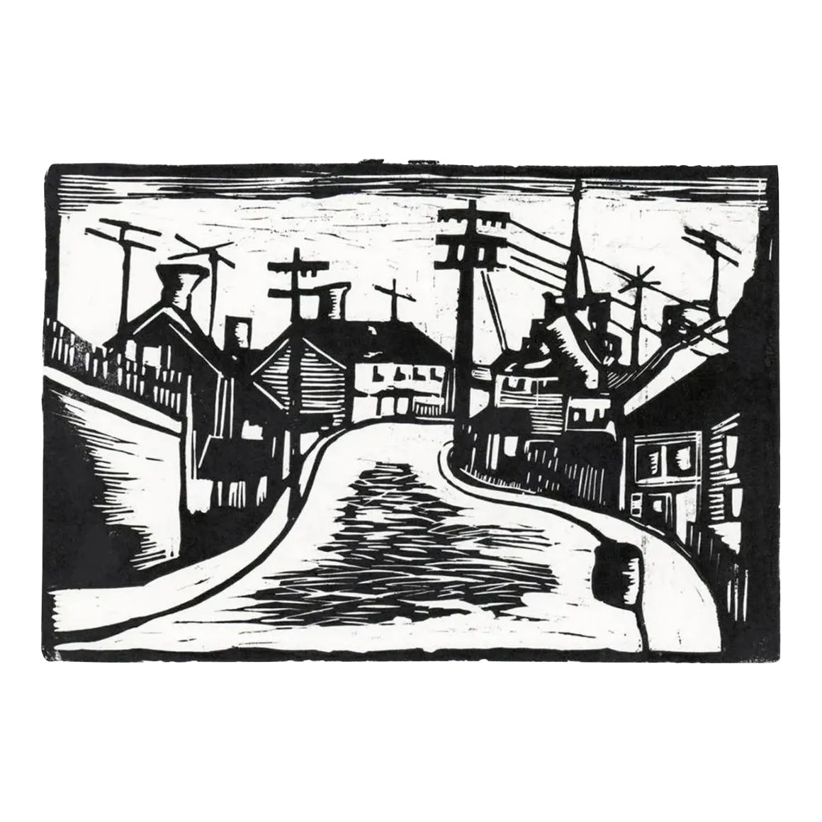 1960s Village Scene Woodblock Print Chairish