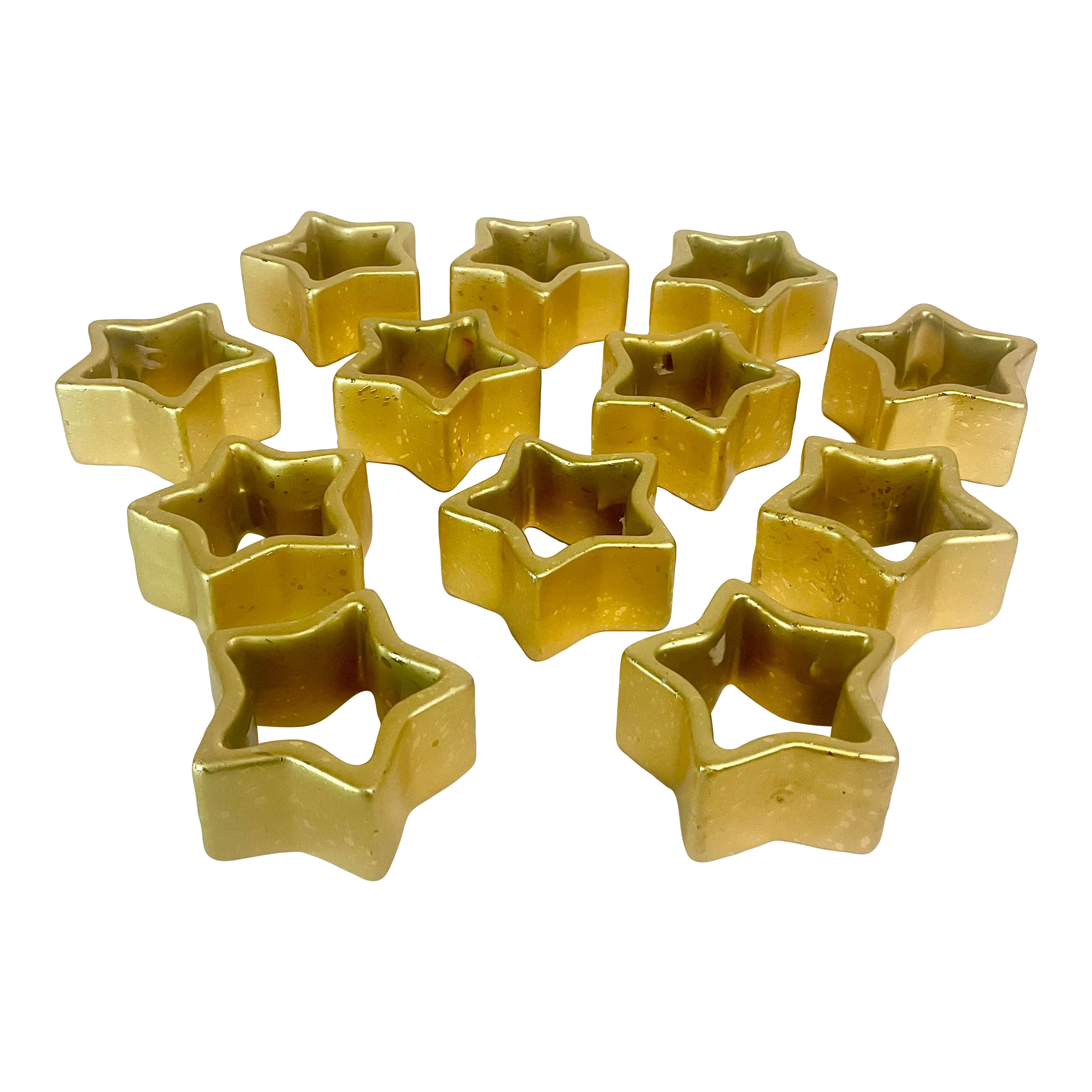 1980s Postmodern Hollywood Regency Ceramic Star Napkin Rings - Set of 12